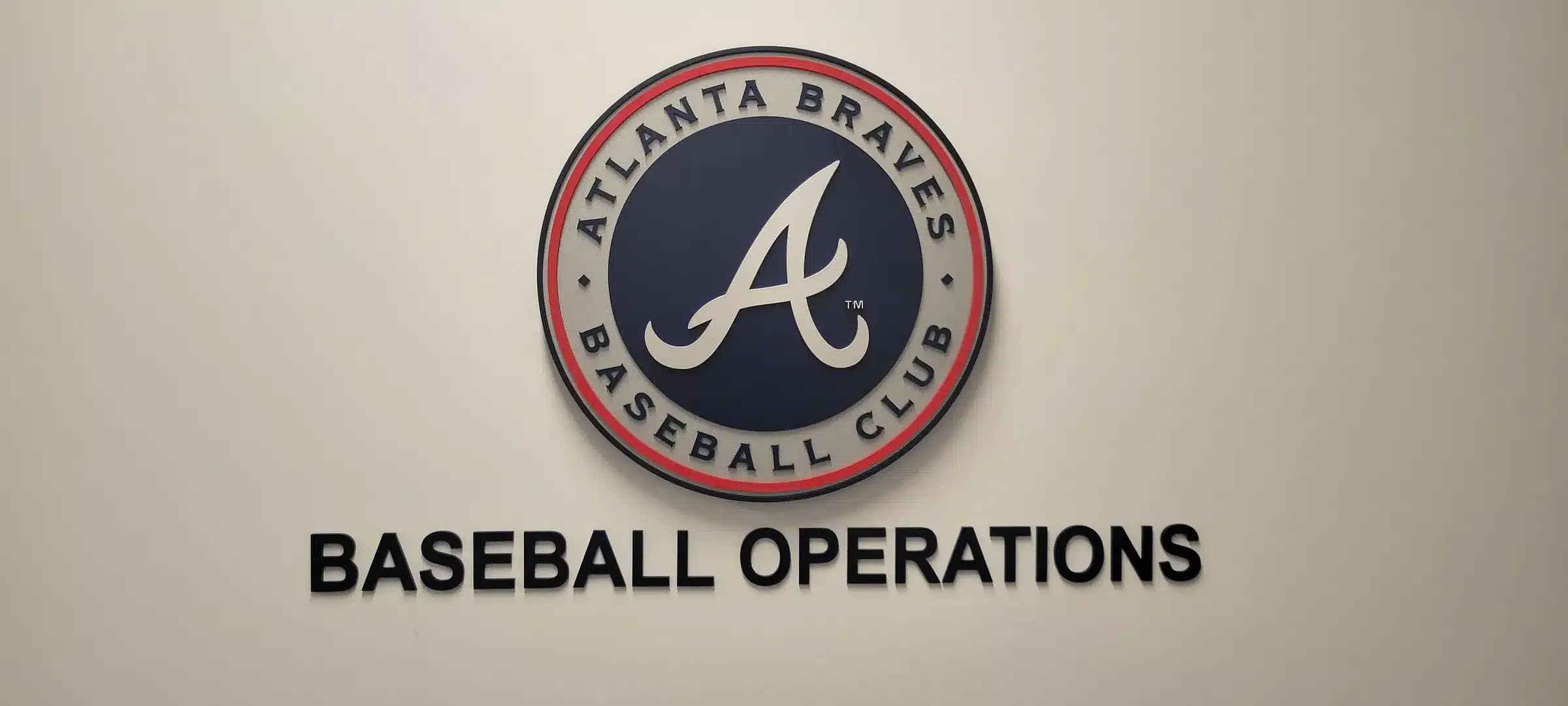 Dimensional Baseball Operations logo wall, Atlanta Braves, Atlanta, GA, by High Stakes Creative