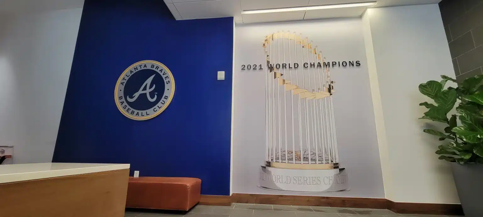 Trophy lobby wall, Atlanta Braves, Atlanta, GA, by High Stakes Creative, serving Decatur, GA