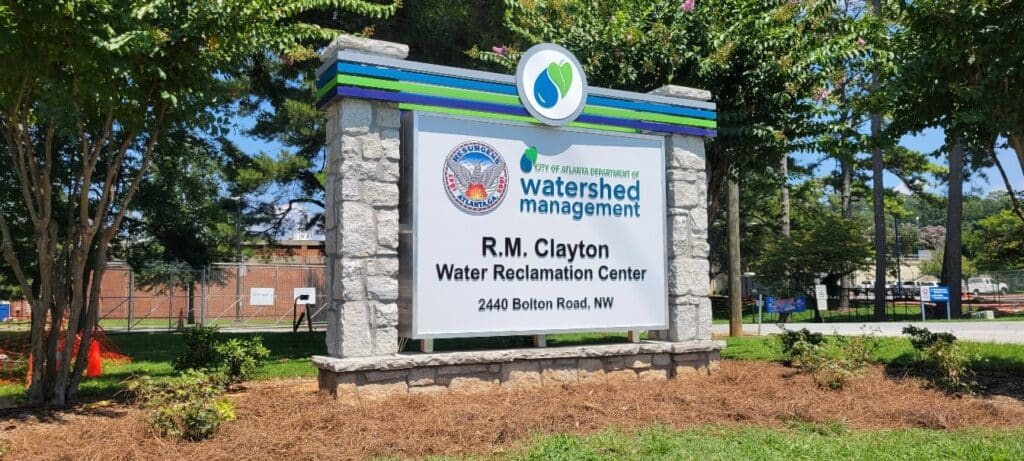 Stone monument for R.M. Clayton Water Reclamation Center, City of Atlanta Department of Watershed Management, Atlanta, GA, by High Stakes Creative