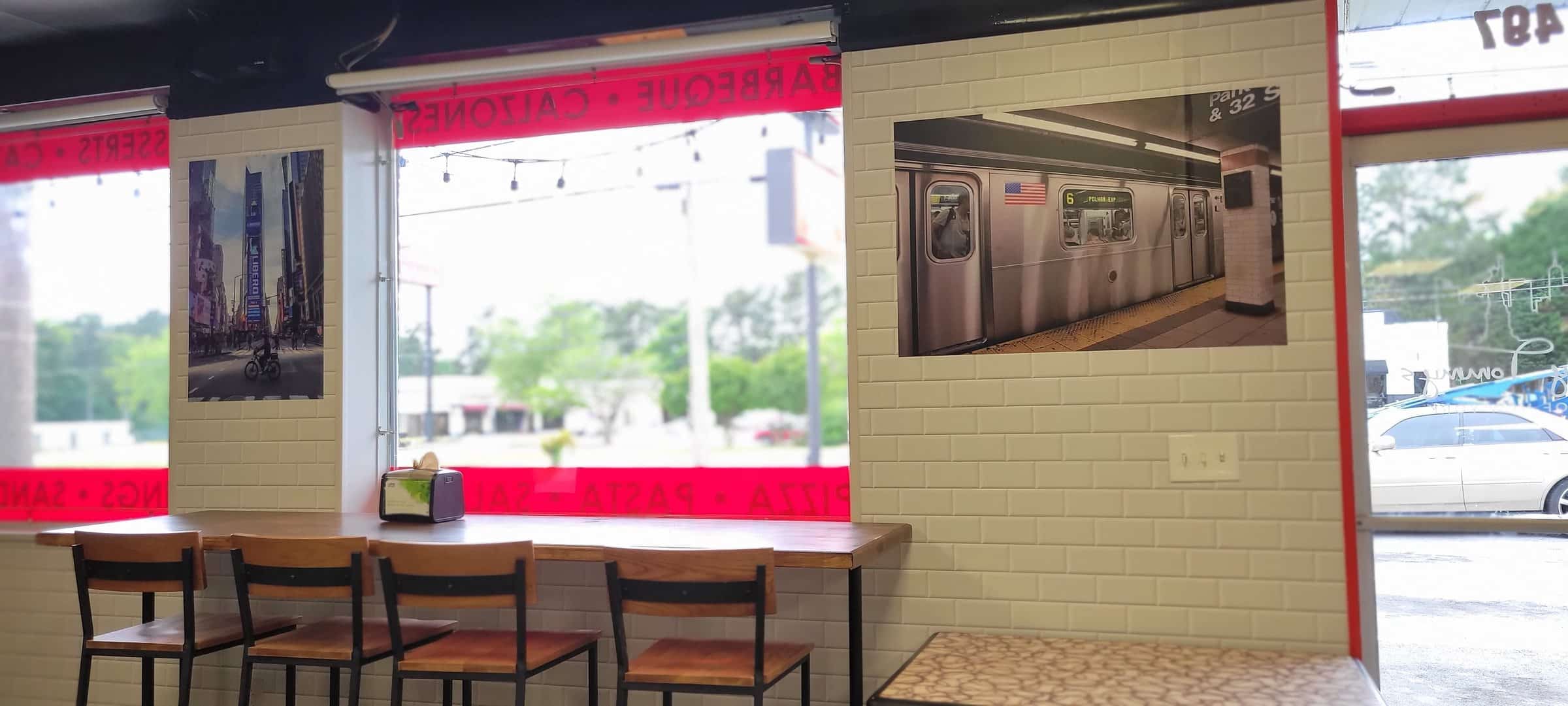 Subway train wall mural and window counter seating, Baby Tommy's Taste of New York, by High Stakes Creative