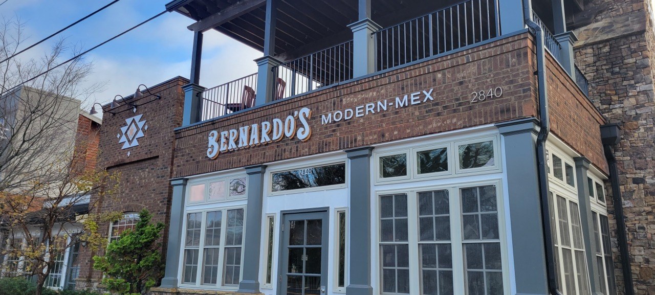 Facade with letters and logo, Bernardo's Modern-Mex, by High Stakes Creative