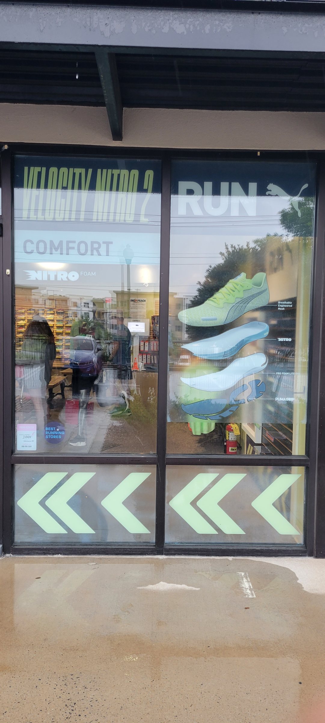 Storefront window campaign graphics, Big Peach Running Co., Kennesaw, GA, by High Stakes Creative