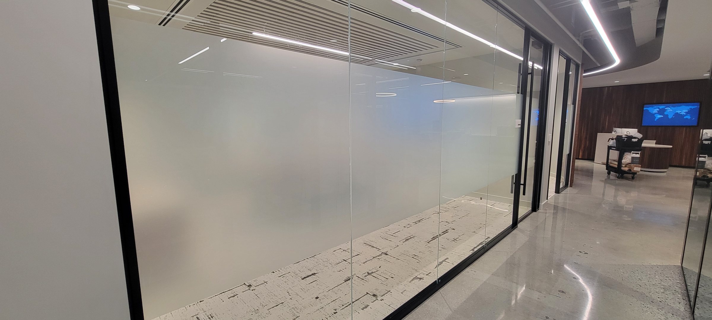 Frosted privacy film on glass office fronts, BNY Mellon, by High Stakes Creative