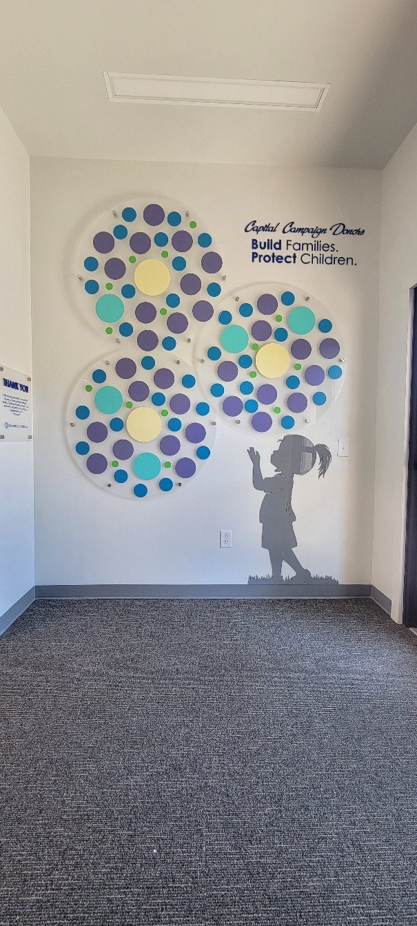 Donor wall, straight view, by High Stakes Creative