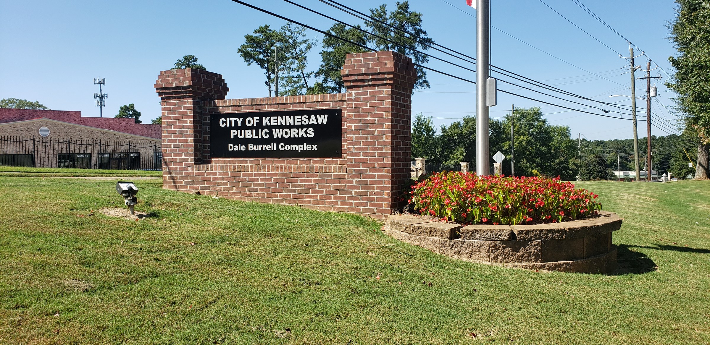 Public Works, Dale Burrell Complex brick monument sign, City of Kennesaw, by High Stakes Creative