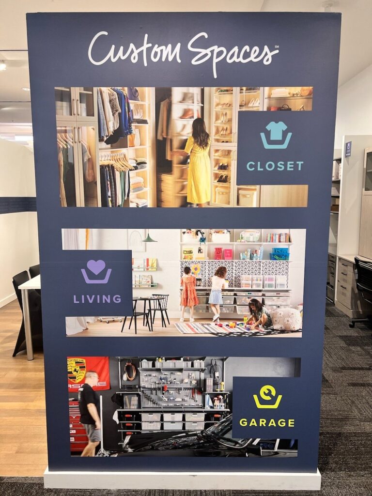 Custom Spaces closet, living and garage graphics, The Container Store, Alpharetta, GA, by High Stakes Creative