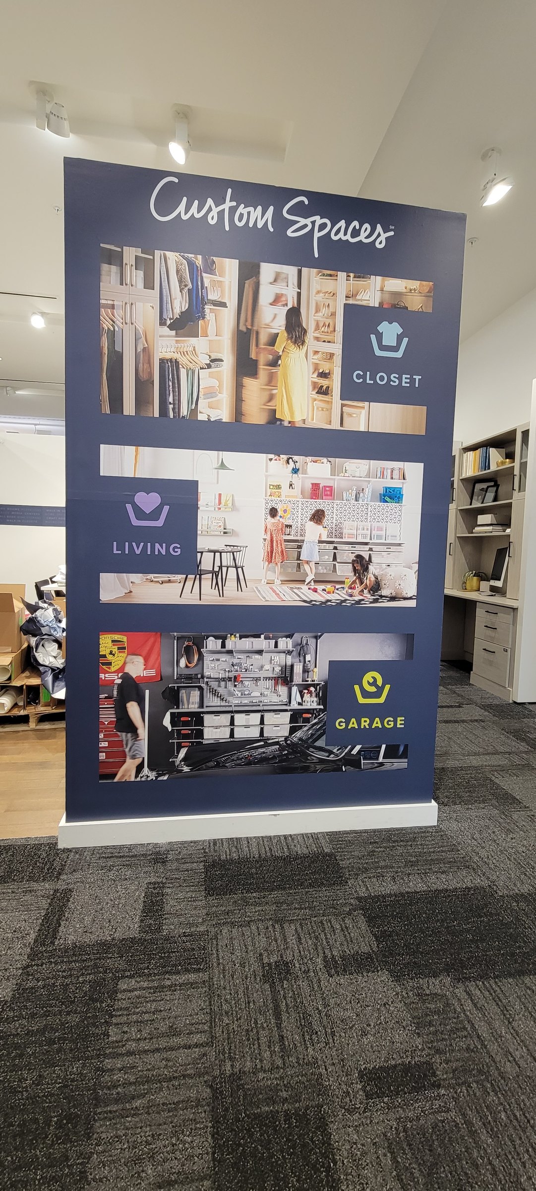 Custom Spaces display tower graphics, The Container Store, Alpharetta, GA, by High Stakes Creative