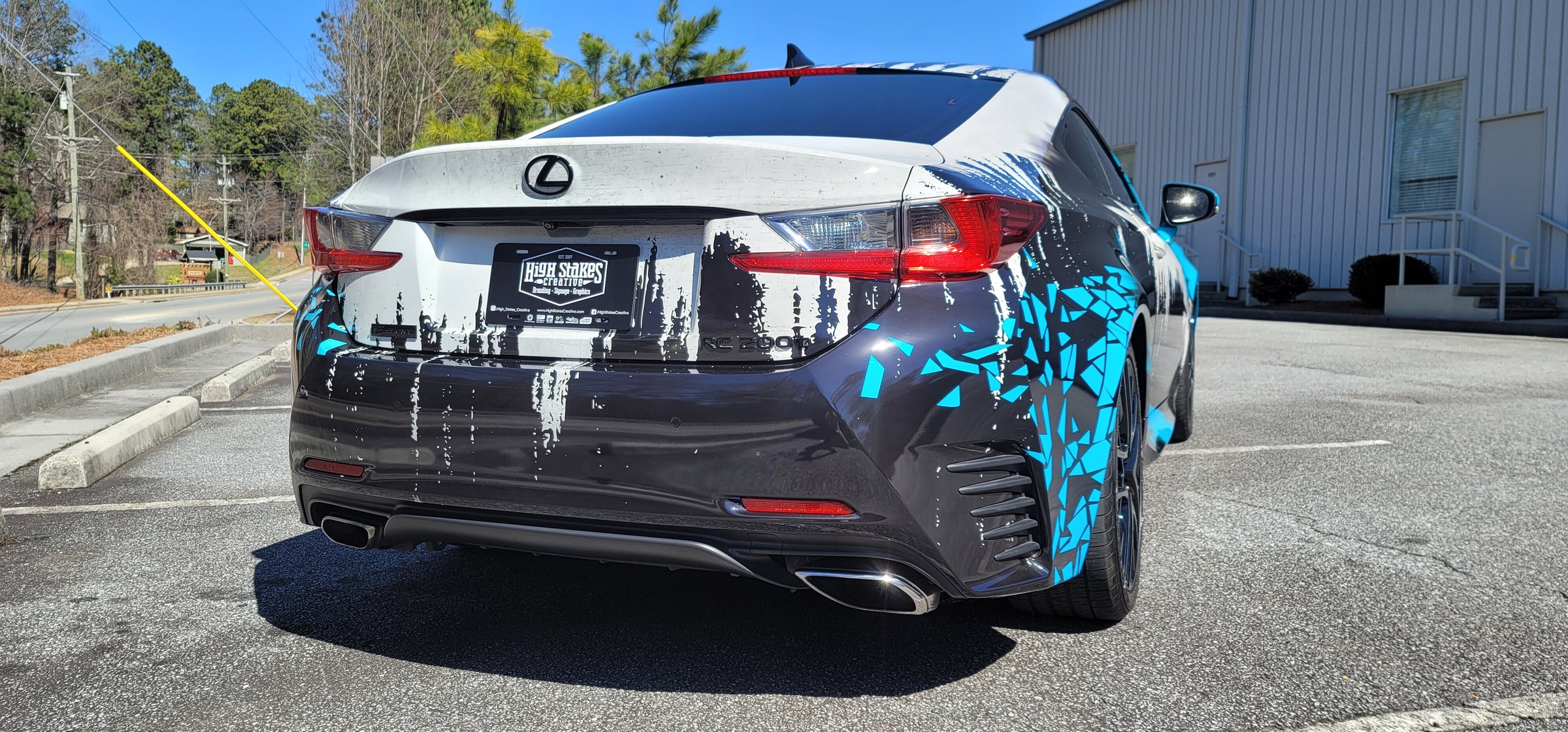 Custom wrap rear view with drip pattern, by High Stakes Creative