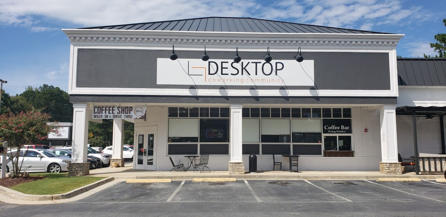 Storefront fascia sign, Desktop Coworking Community, by High Stakes Creative
