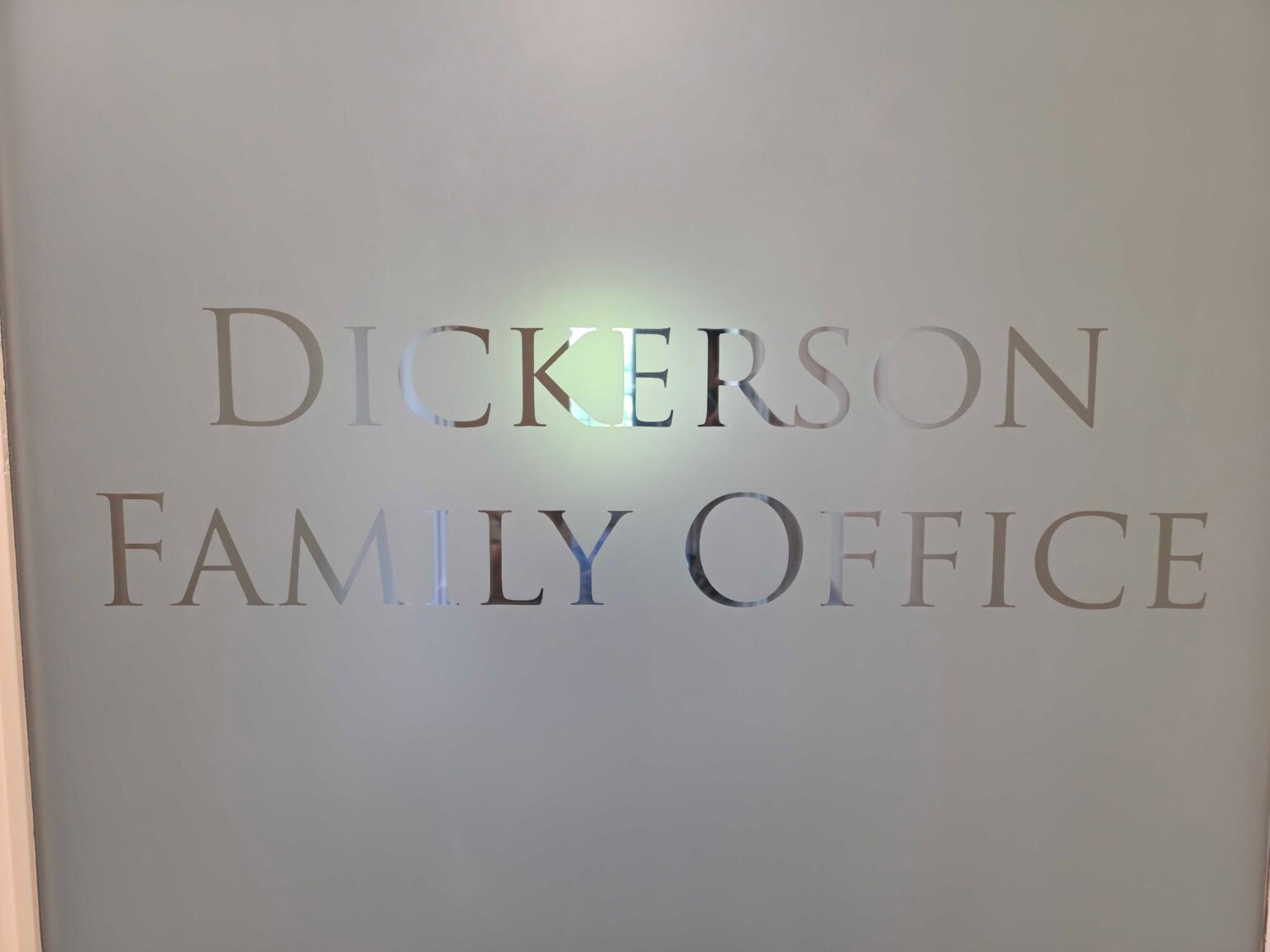 Frosted glass door graphics, Dickerson Family Office, by High Stakes Creative