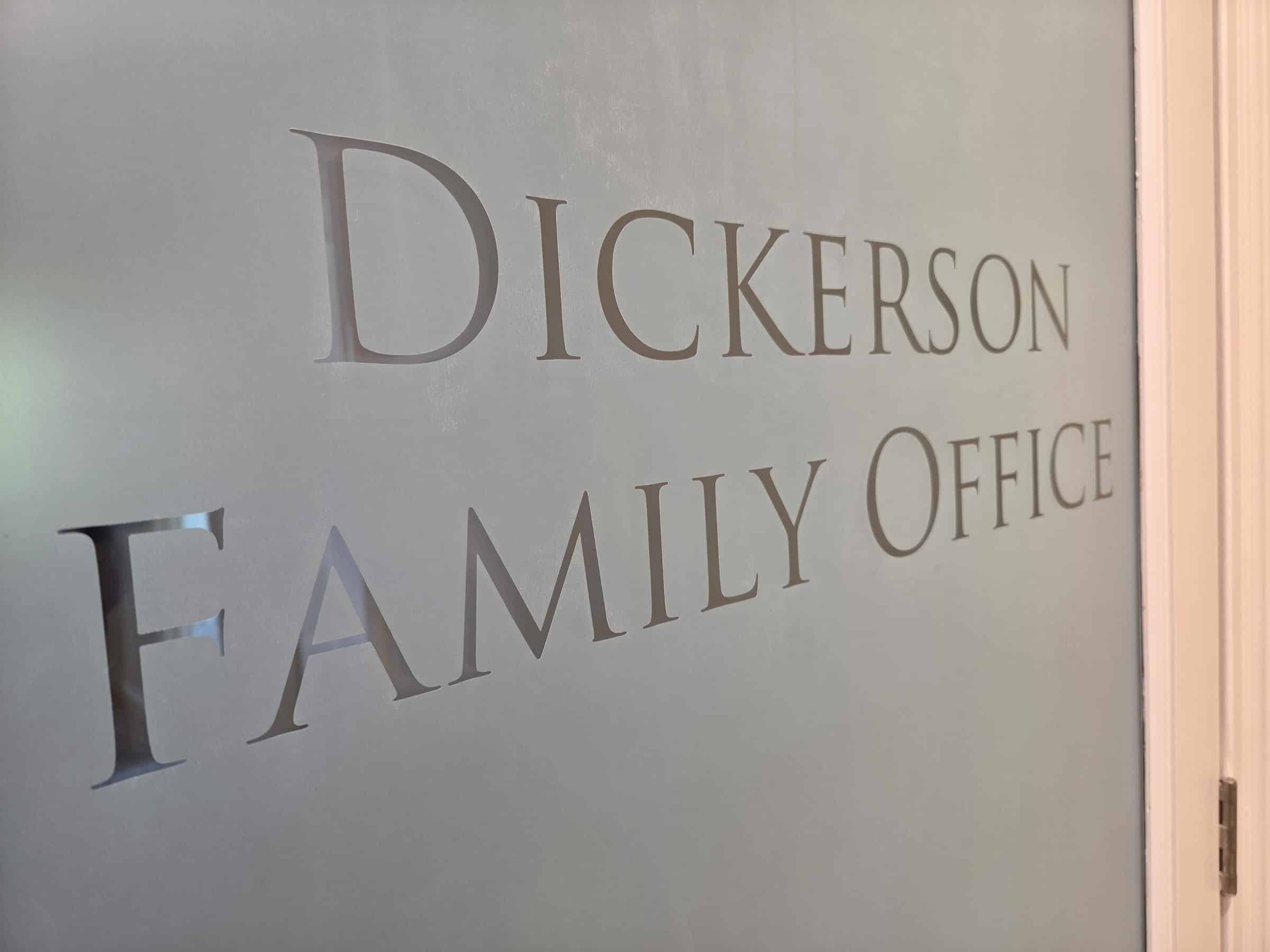 Frosted glass door graphics, Dickerson Family Office, by High Stakes Creative