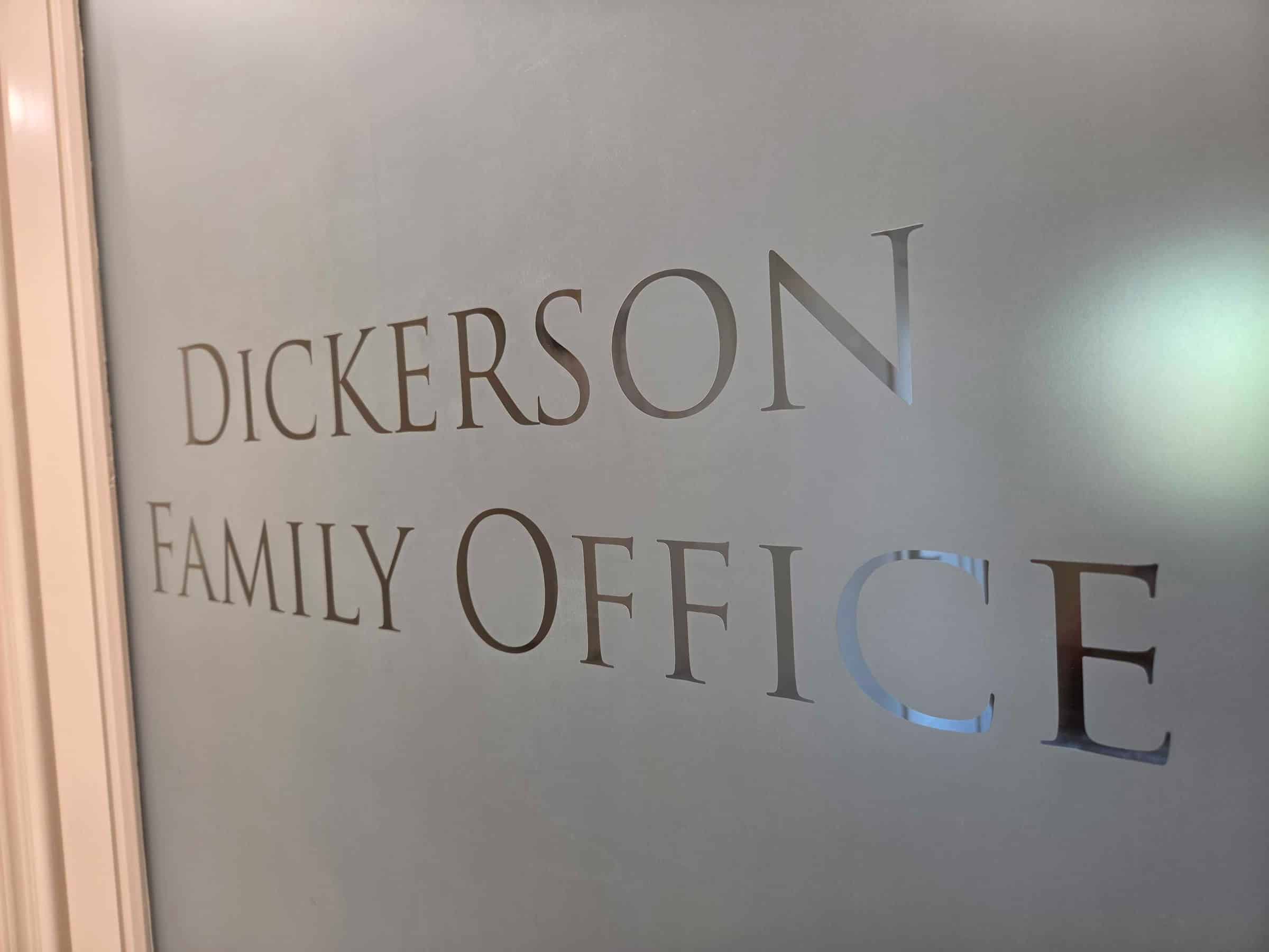 Frosted glass door graphics, Dickerson Family Office, by High Stakes Creative