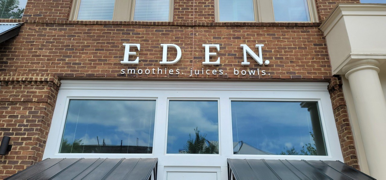 EDEN smoothies juices bowls letters over storefront, EDEN, by High Stakes Creative