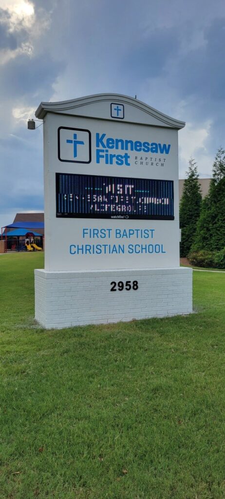 Monument with LED message center, 2958, Kennesaw First Baptist Church, Kennesaw, GA, by High Stakes Creative