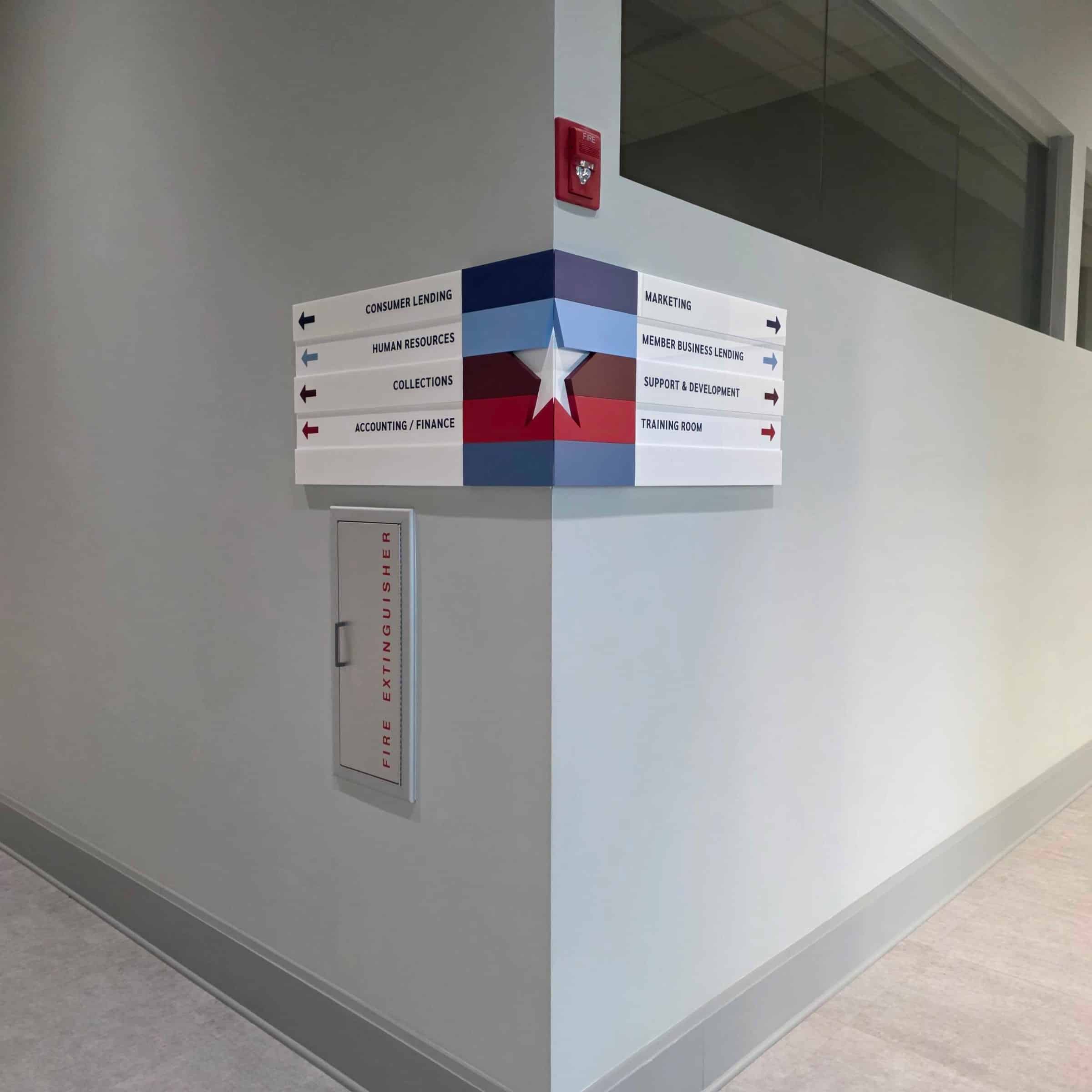 Corner directional signs, Five Star Credit Union, Dothan, AL, by High Stakes Creative