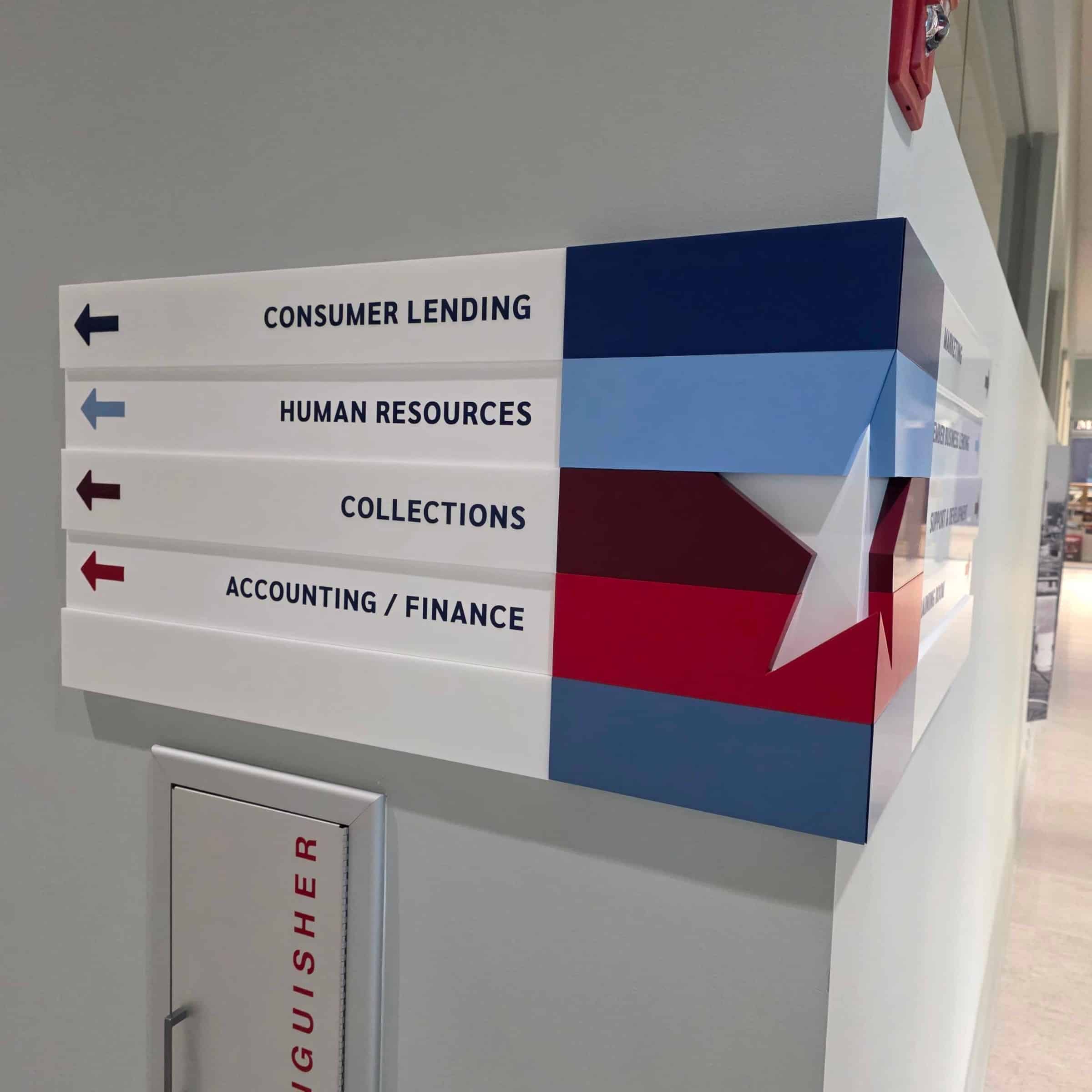 Corner directional signs, Five Star Credit Union, Dothan, AL, by High Stakes Creative