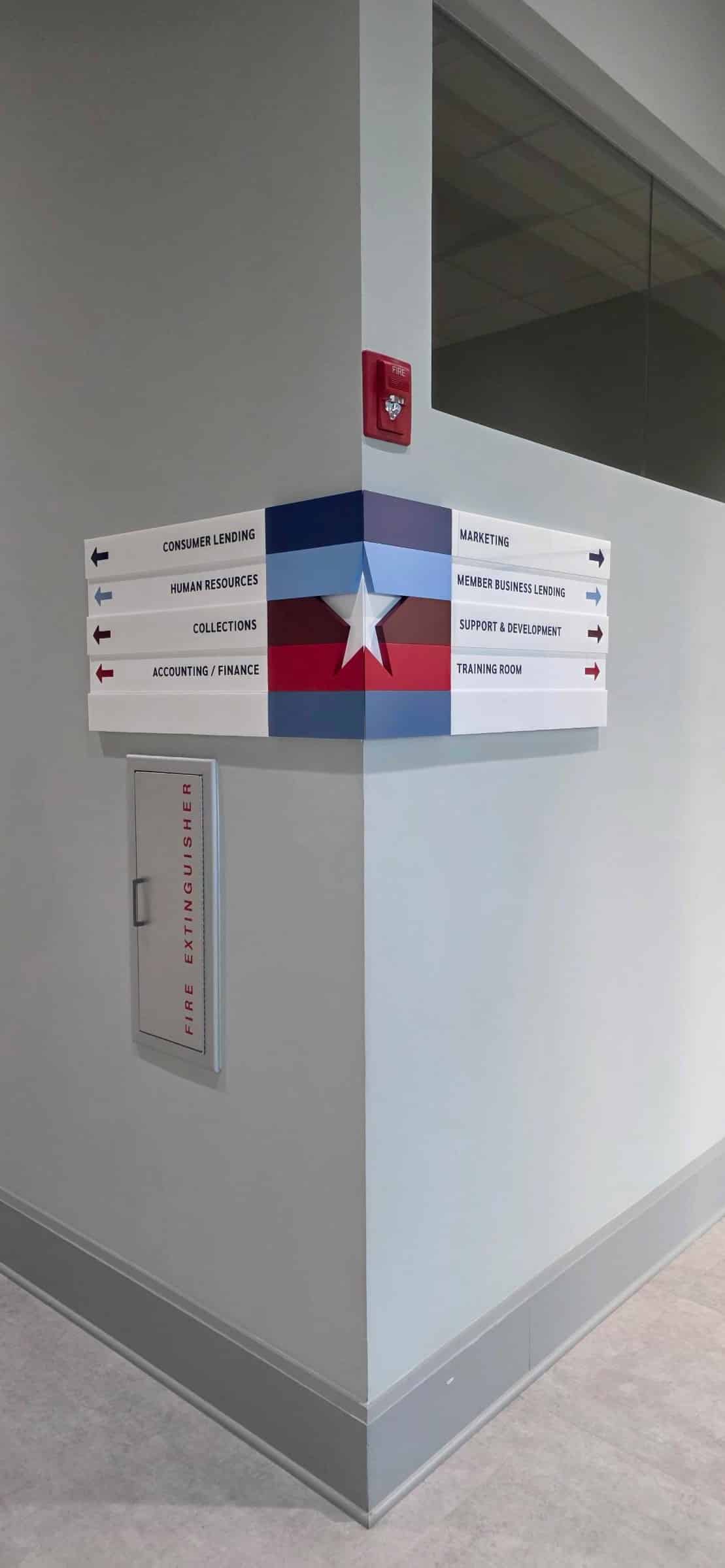 Corner directional signs, Five Star Credit Union, Dothan, AL, by High Stakes Creative