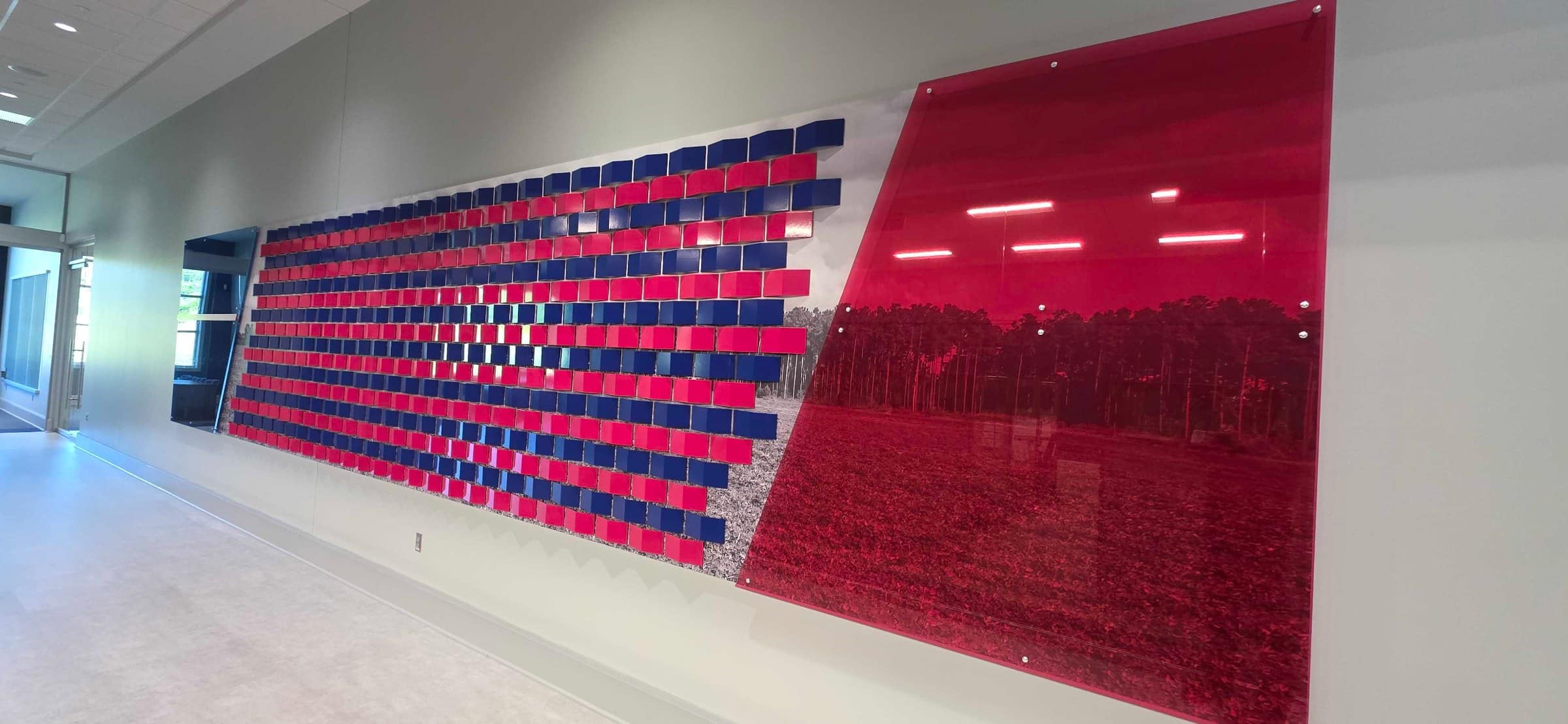 Flag mosaic and field mural corridor walls, Five Star Credit Union, Dothan, AL, by High Stakes Creative