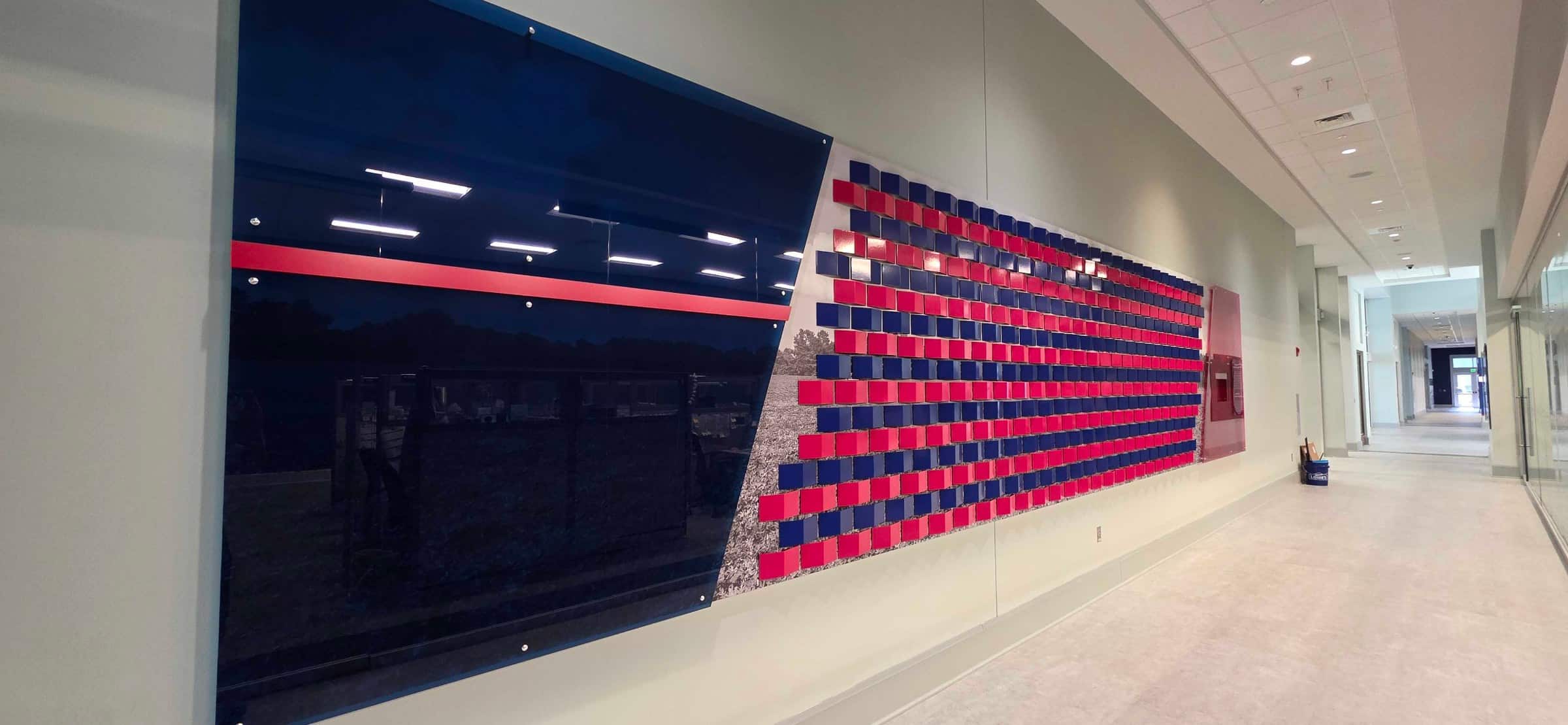 Flag mosaic and field mural corridor walls, Five Star Credit Union, Dothan, AL, by High Stakes Creative