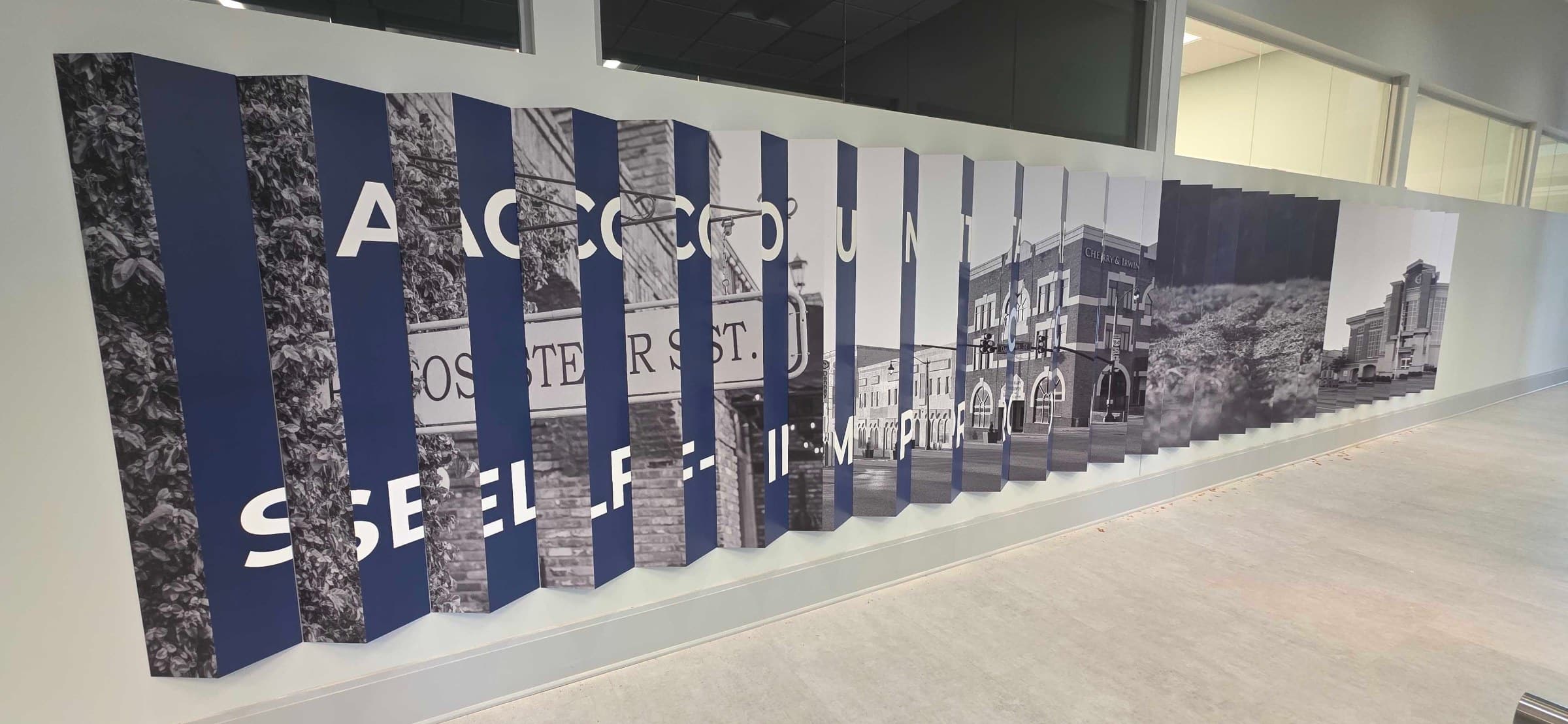 Lenticular values wall #1 (aluminum fins), Five Star Credit Union, Dothan, AL, by High Stakes Creative