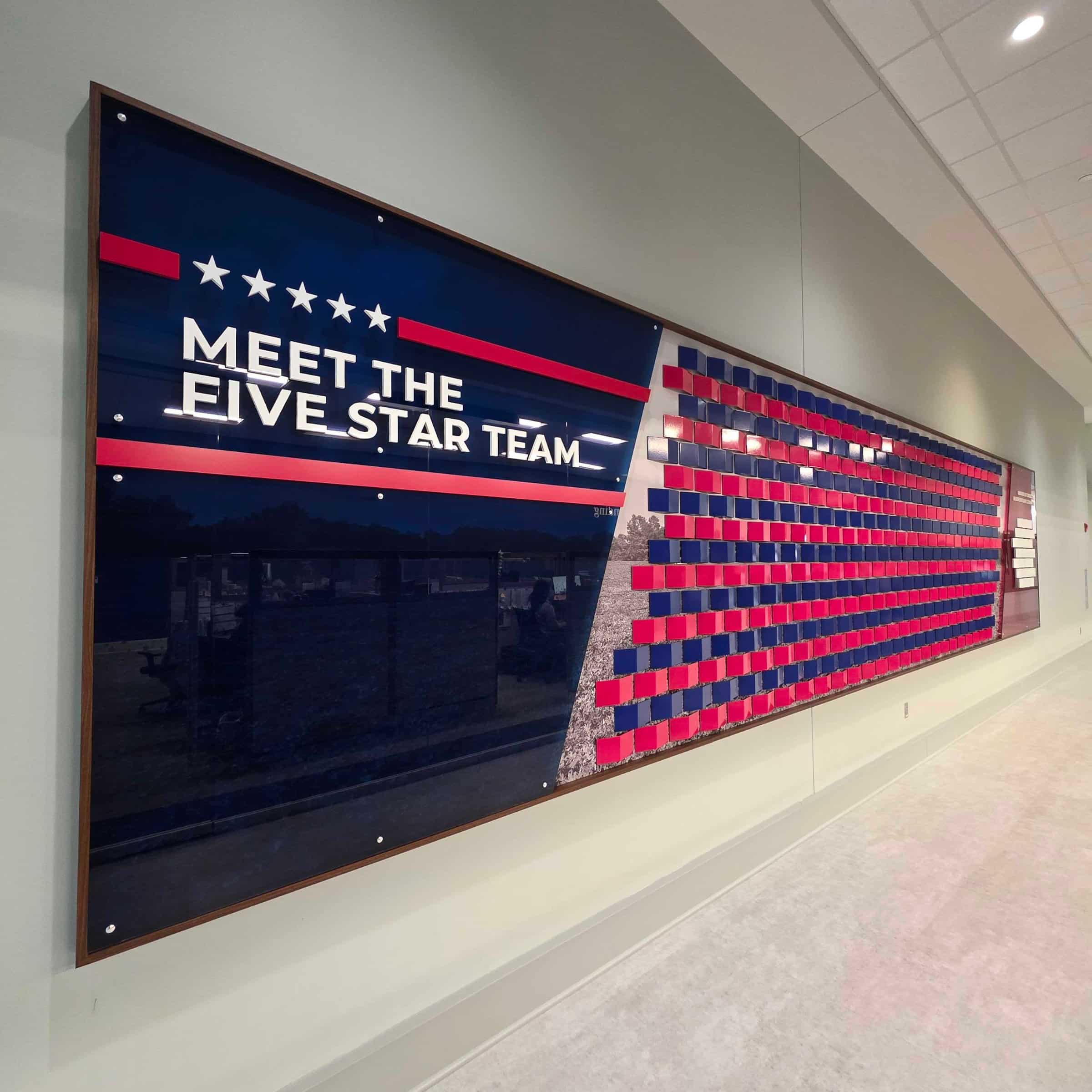 "Meet the Five Star team" and board of directors wall, Five Star Credit Union, Dothan, AL, by High Stakes Creative