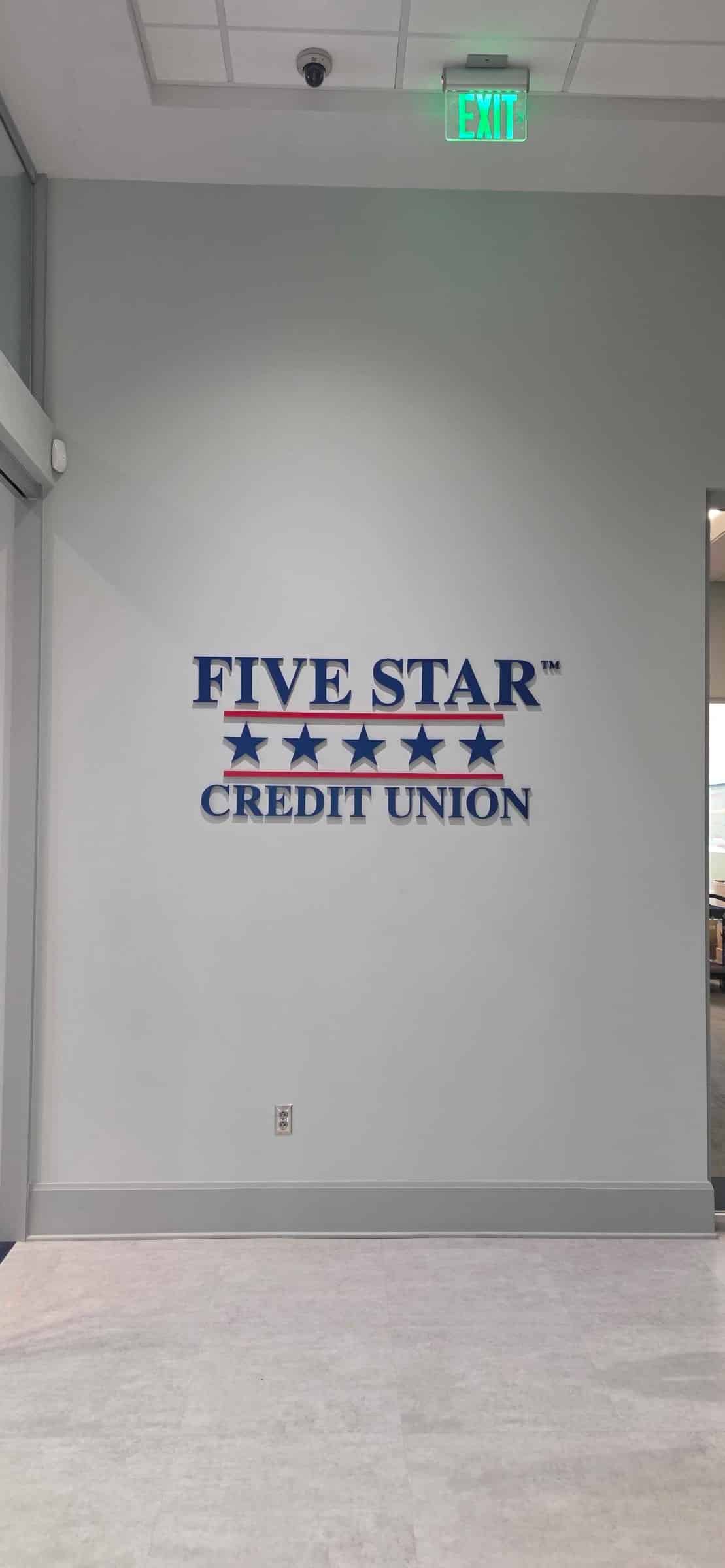 Painted acrylic dimensional logo, Five Star Credit Union, Dothan, AL, by High Stakes Creative