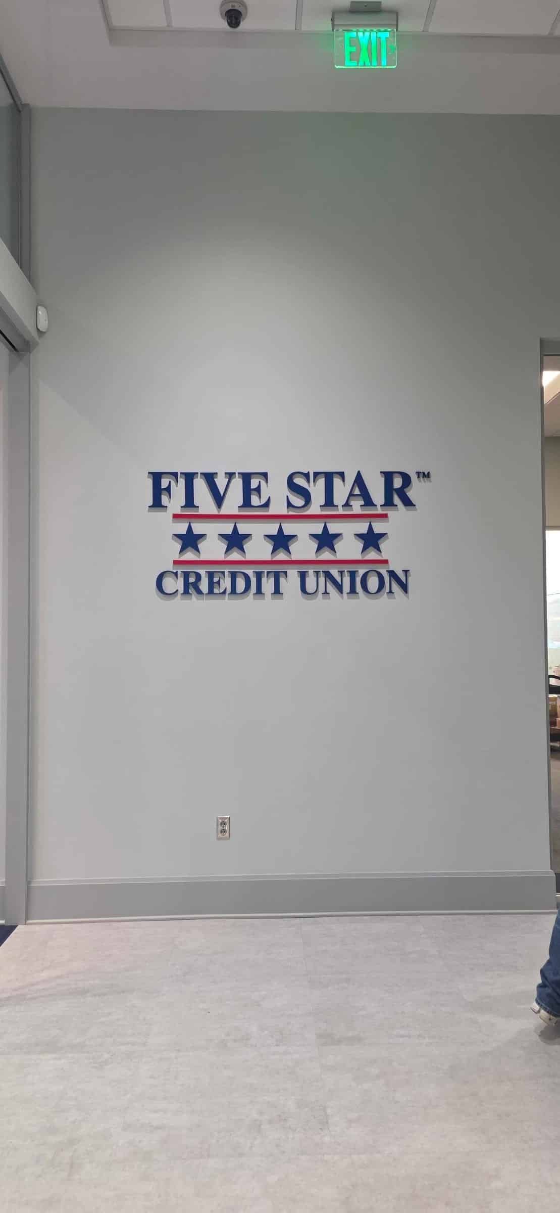 Painted acrylic dimensional logo, Five Star Credit Union, Dothan, AL, by High Stakes Creative