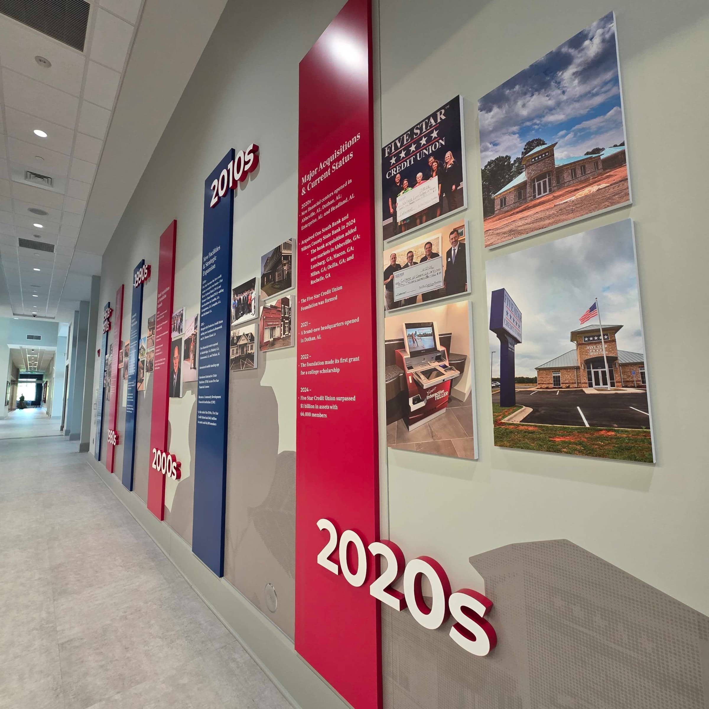 Timeline wall 1960s-2020s, Five Star Credit Union, Dothan, AL, by High Stakes Creative