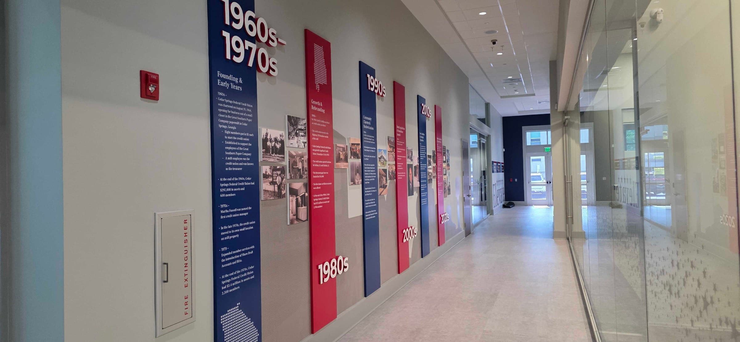 Timeline wall 1960s-2020s, Five Star Credit Union, Dothan, AL, by High Stakes Creative
