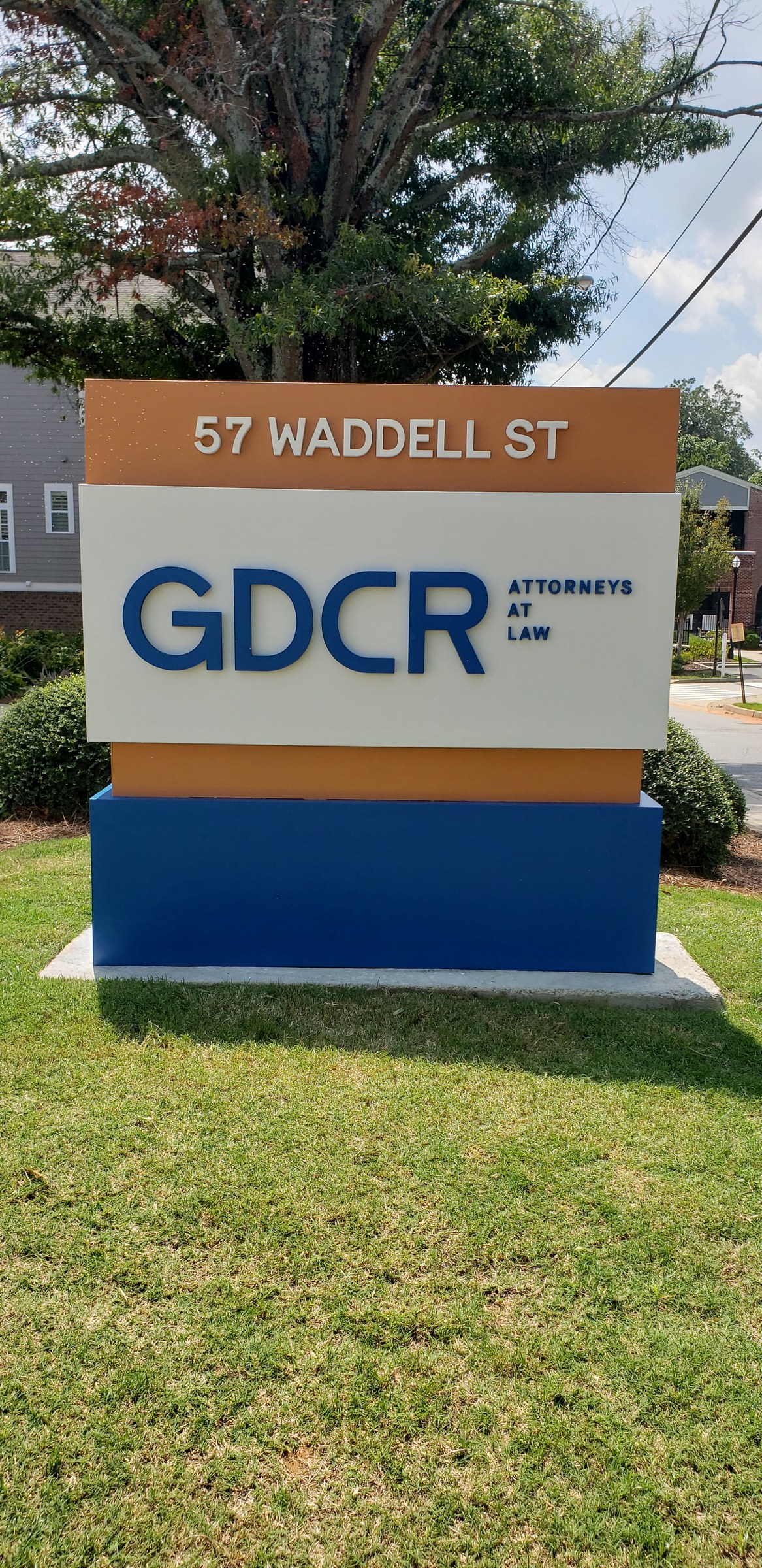 Monument sign, 57 Waddell St, GDCR Attorneys at Law, GDCR Attorneys at Law, Marietta, GA, by High Stakes Creative