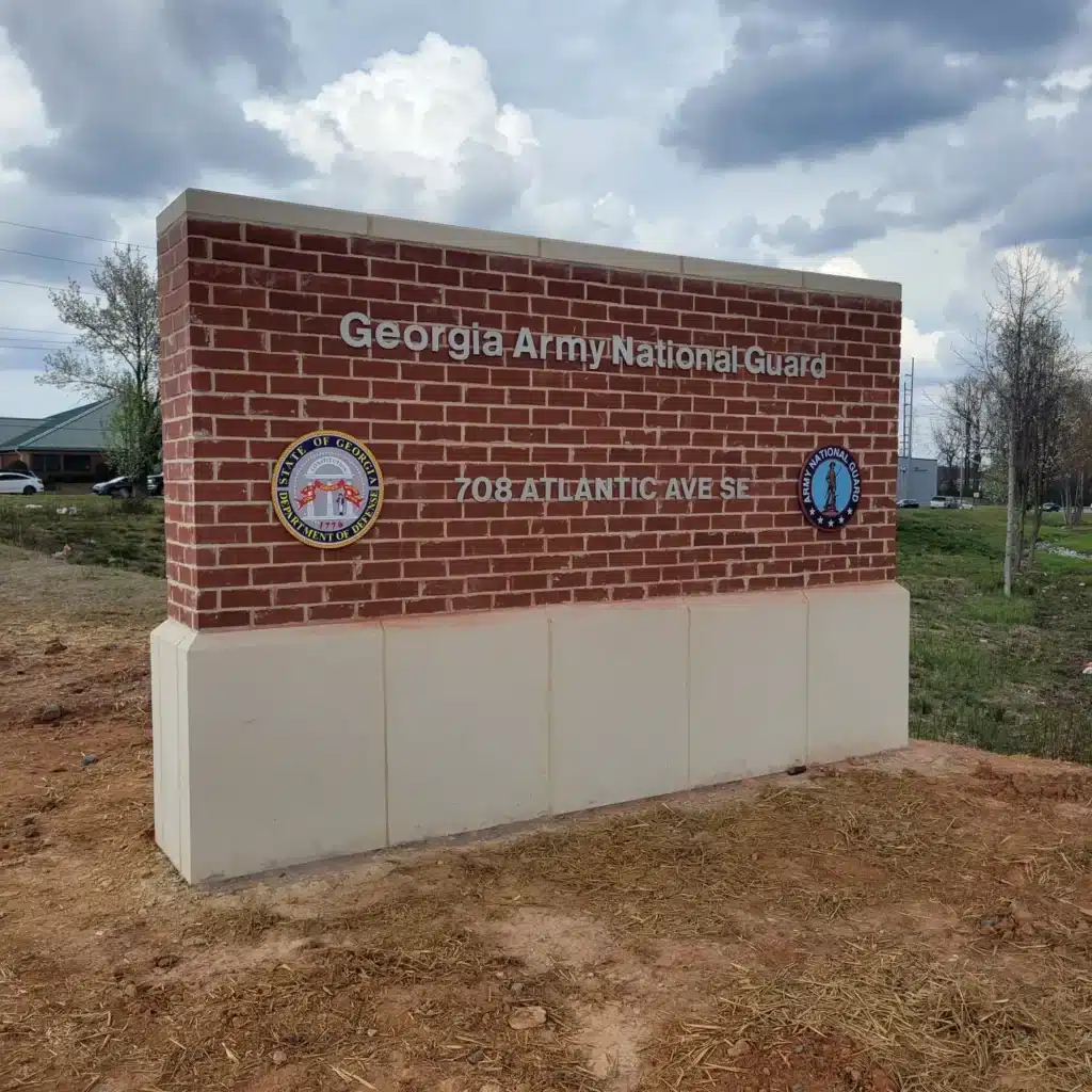 Monument sign with seals, Georgia Army National Guard, by High Stakes Creative
