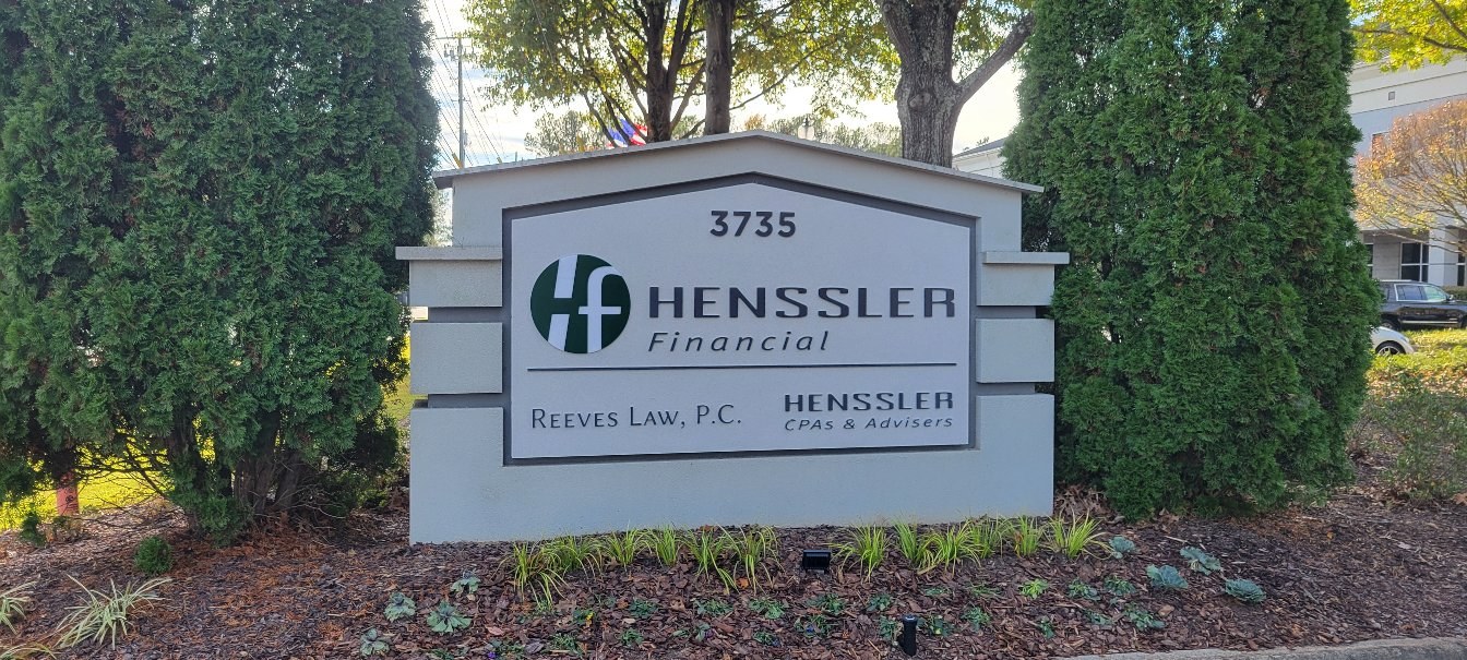 Monument after panel update (Henssler CPAs & Advisors), Henssler Financial, Kennesaw, GA, by High Stakes Creative