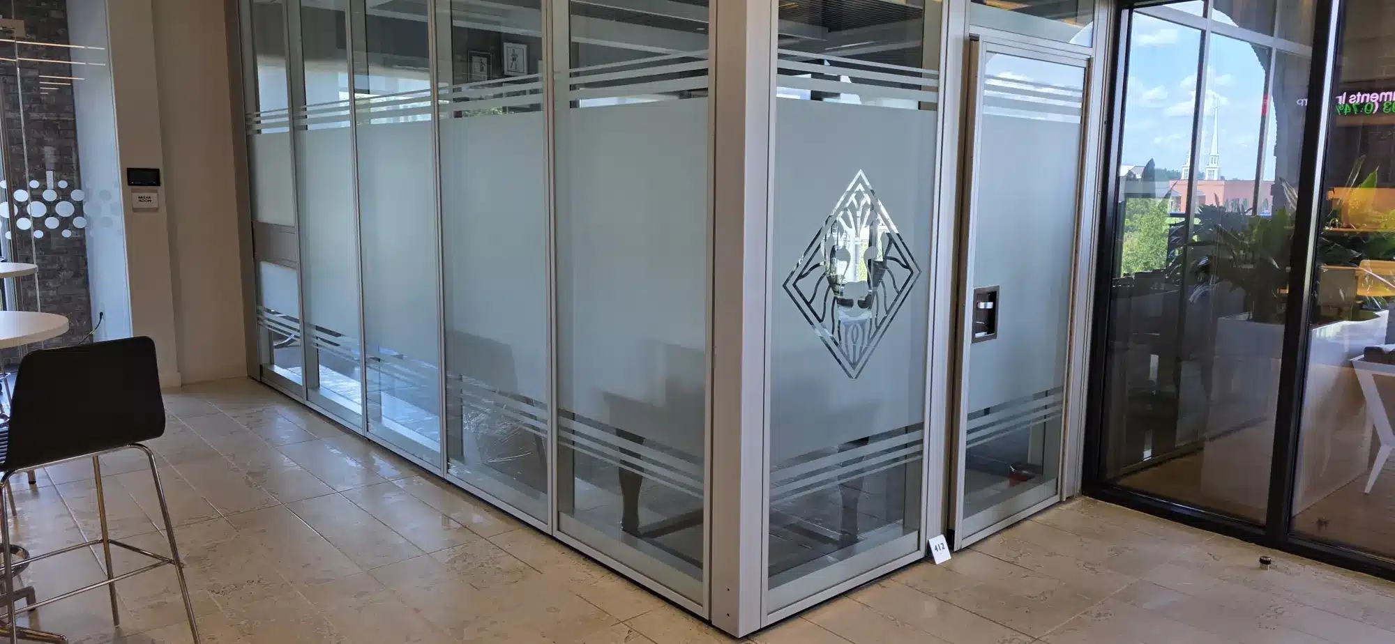Frosted glass office fronts, Howard Capital Management, Roswell, GA, by High Stakes Creative