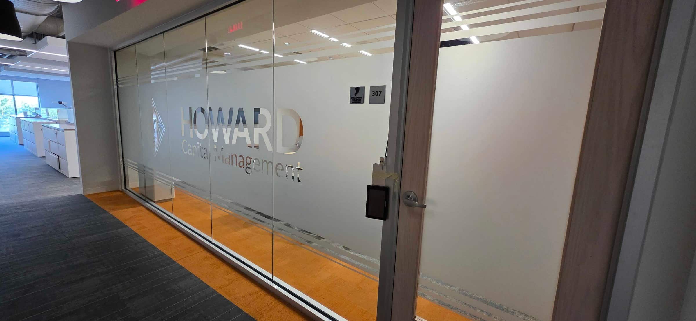Frosted glass conference room film, Howard Capital Management, Roswell, GA, by High Stakes Creative