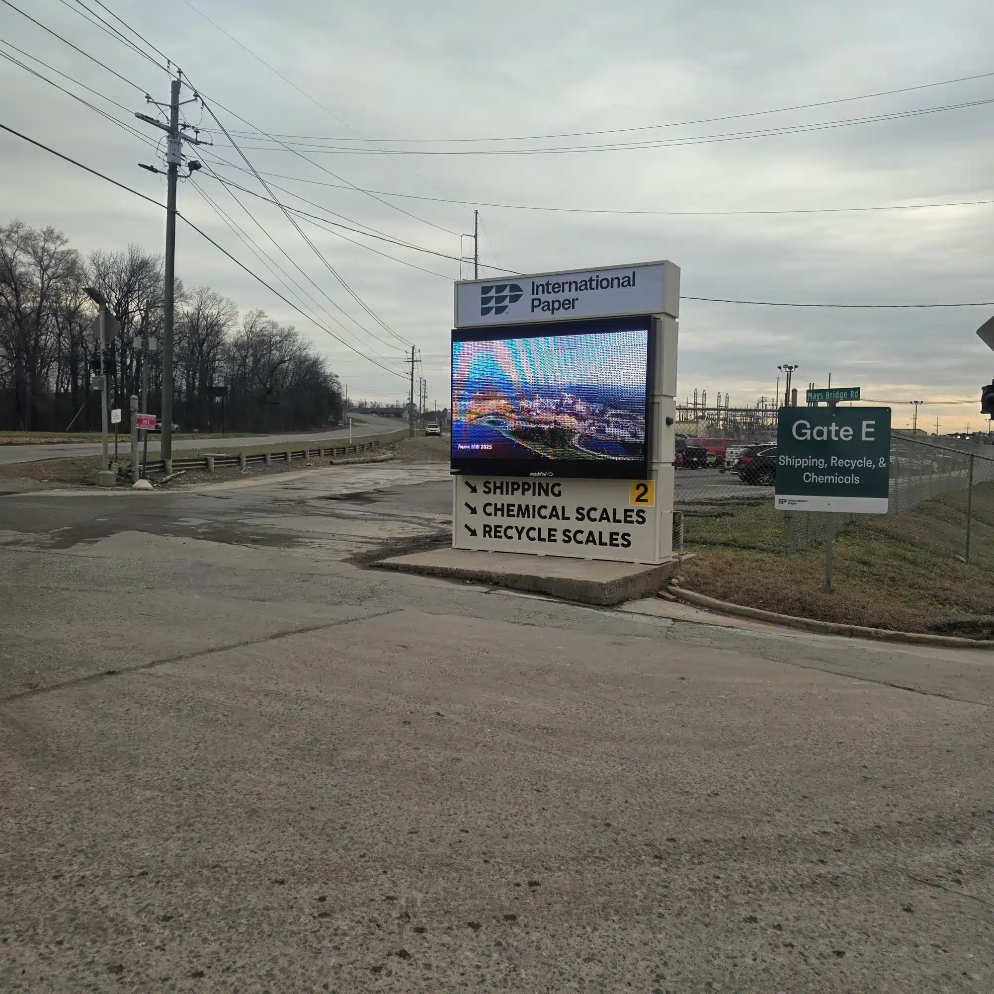 Entrance monument and wayfinding, International Paper, Rome, GA, by High Stakes Creative