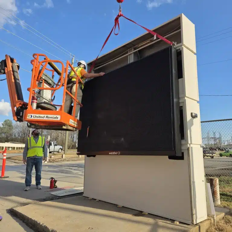 Digital display monument and wayfinding signage for International Paper, installed by High Stakes Creative