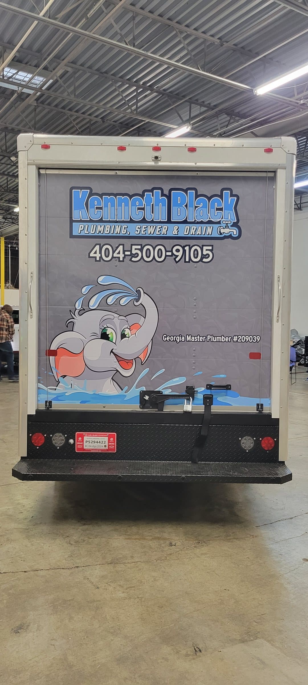 Box truck rear roll-door graphics, Kenneth Black Plumbing, by High Stakes Creative