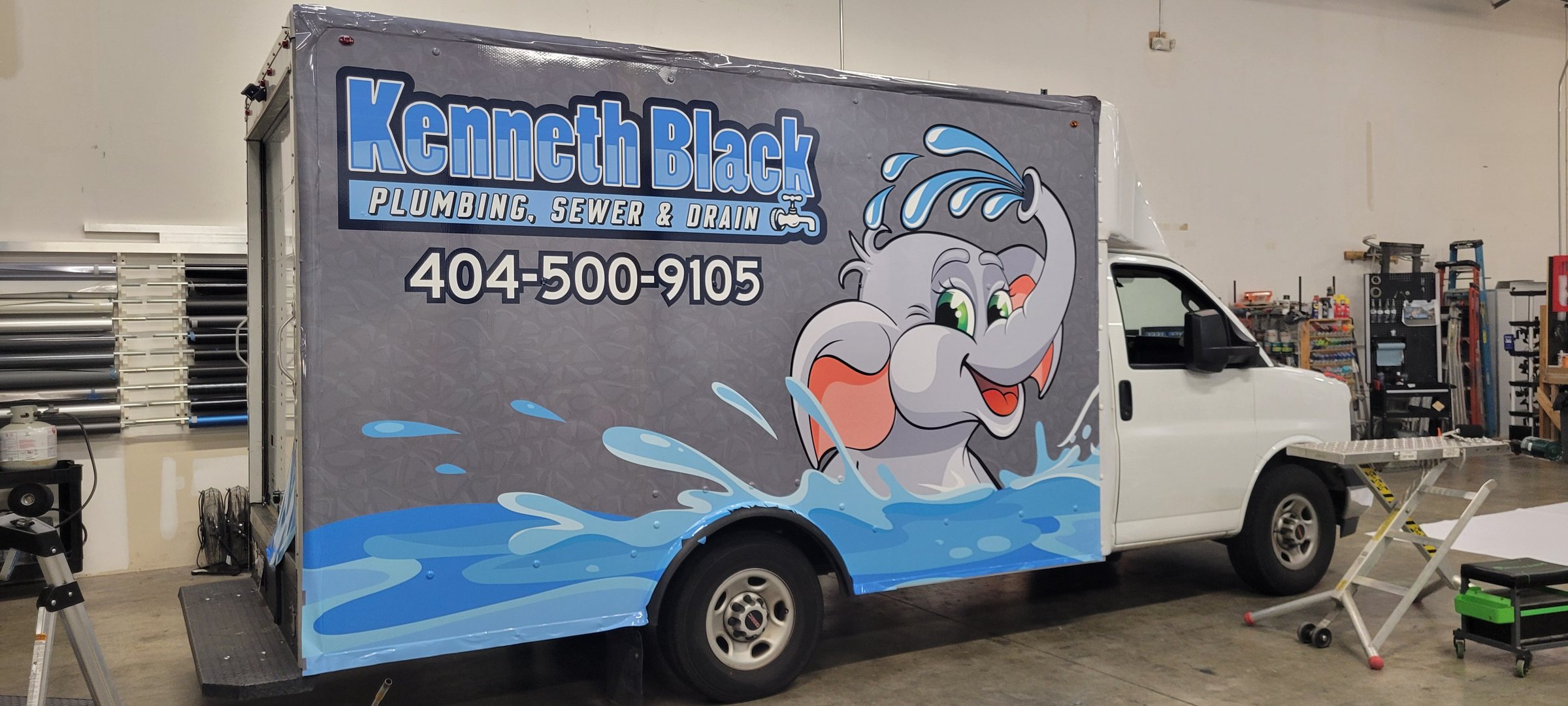 Second box truck wrap, passenger side, Kenneth Black Plumbing, by High Stakes Creative