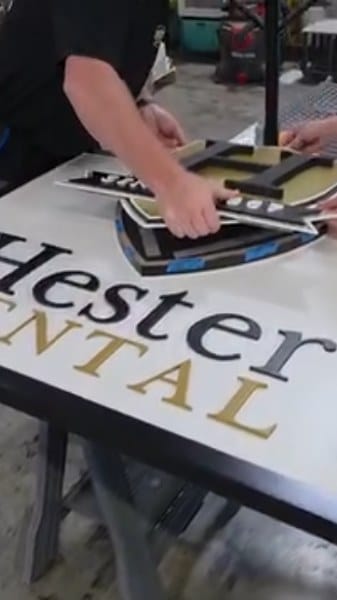 Video: Layered CNC and laser-cut sign for Hester Dental (1:00)