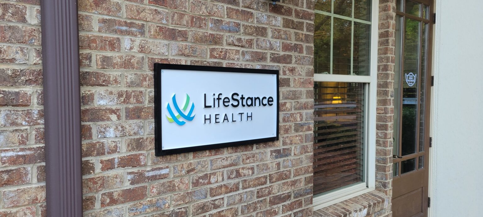 Exterior wall-mounted logo sign, LifeStance Health, Kennesaw, GA, by High Stakes Creative