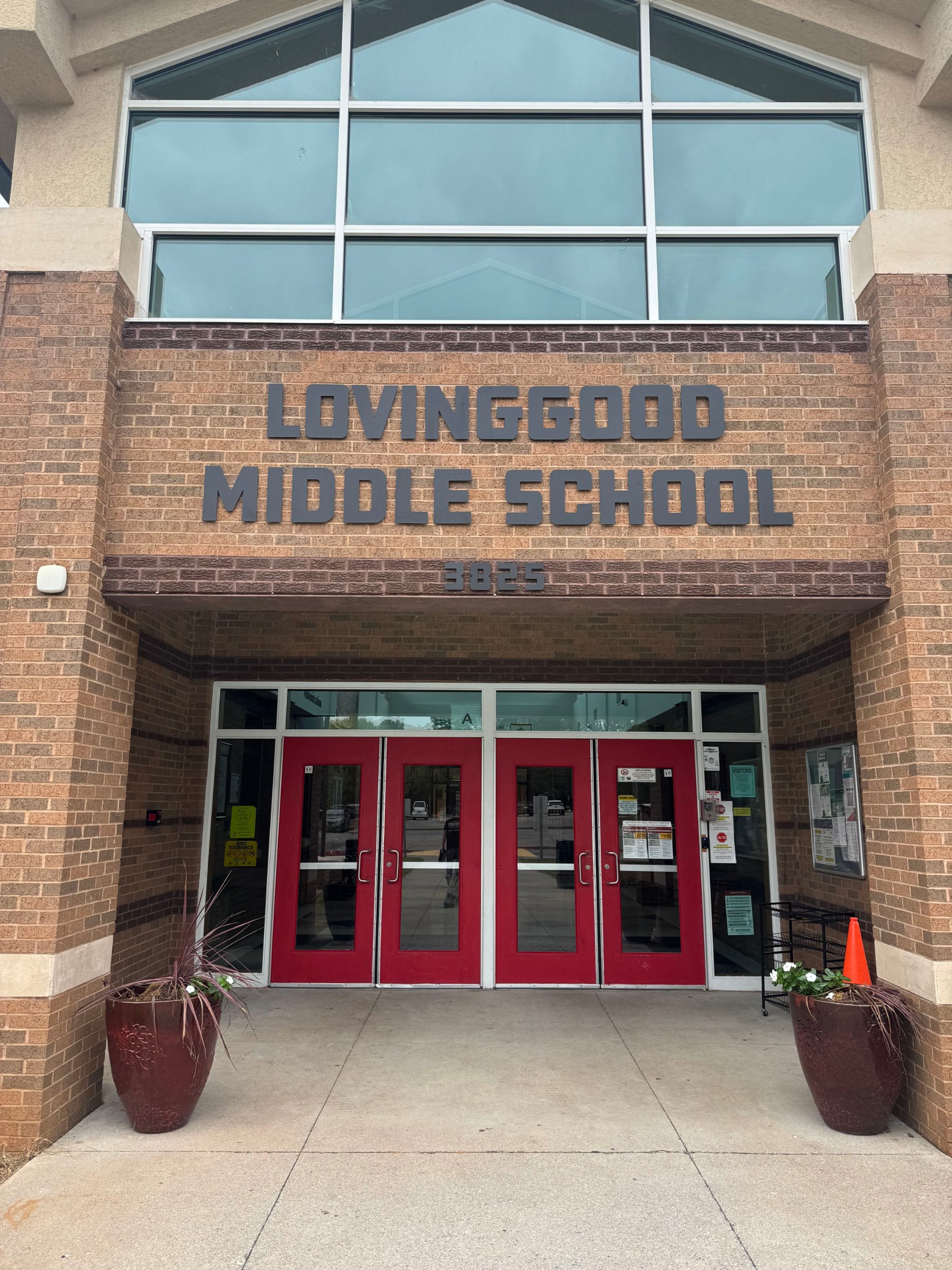 Building entrance letters repaired, Lovinggood Middle School, Powder Springs, GA, by High Stakes Creative