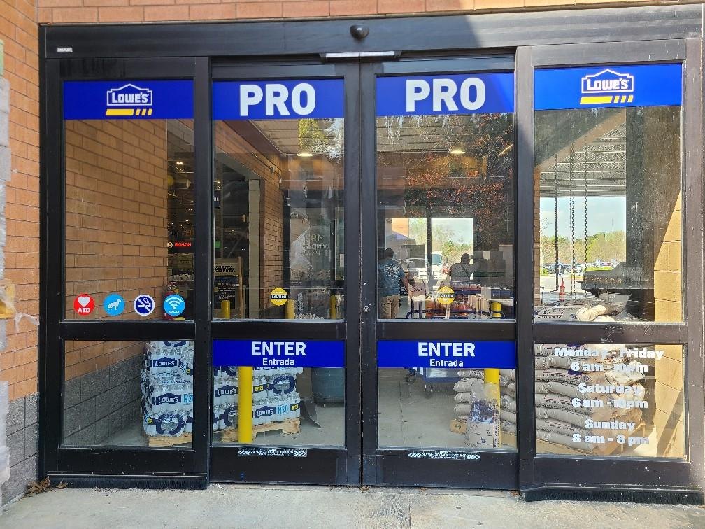 PRO entrance door graphics, Lowe's, Alpharetta, GA, by High Stakes Creative