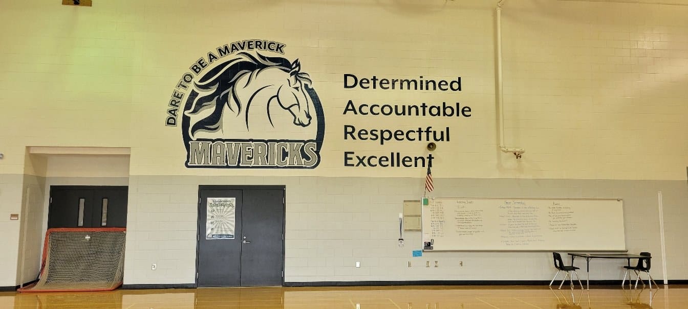"Dare to be a Maverick" mustang logo and Determined/Accountable/Respectful/Excellent value, Mavericks, by High Stakes Creative