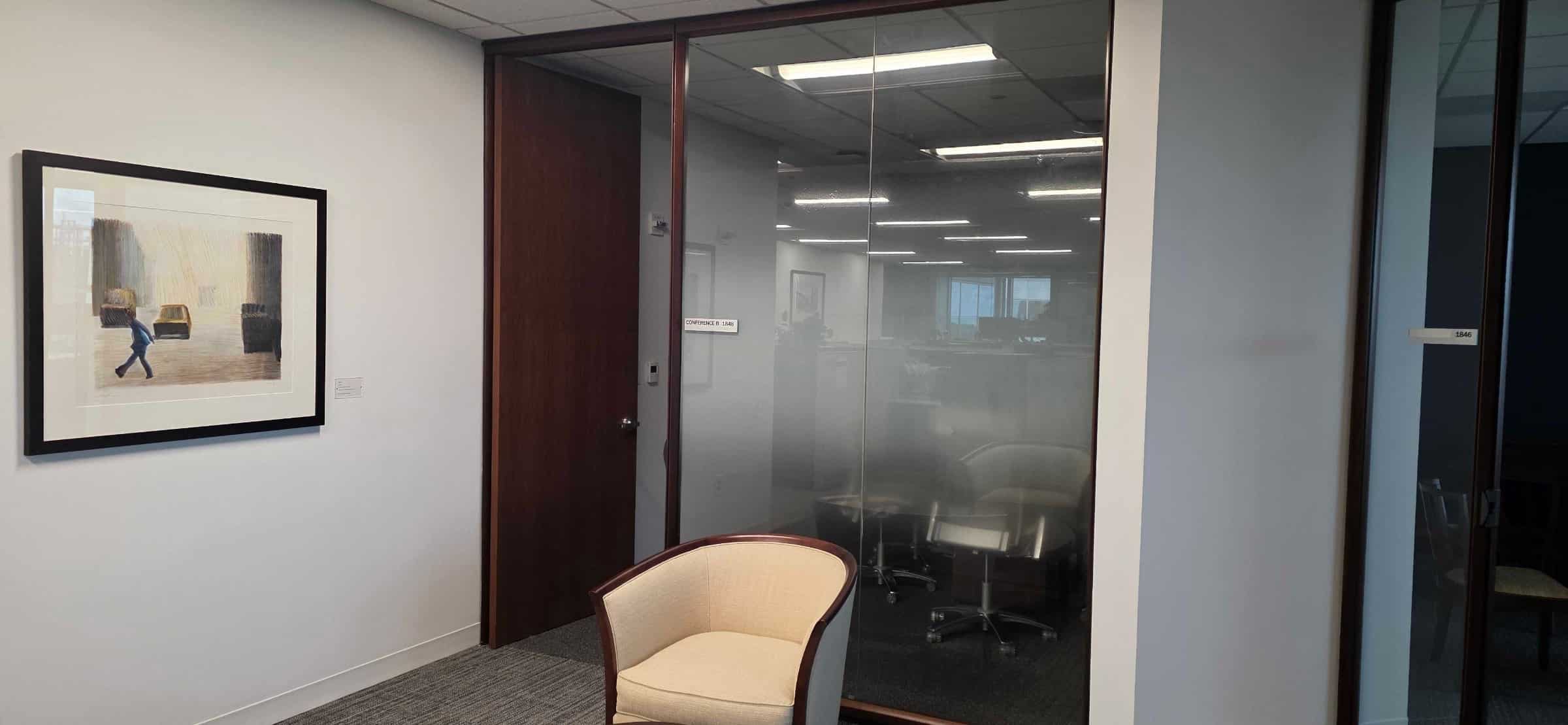 Office frosted glass and dimensional logo wall, Merrill, a Bank of America company, by High Stakes Creative