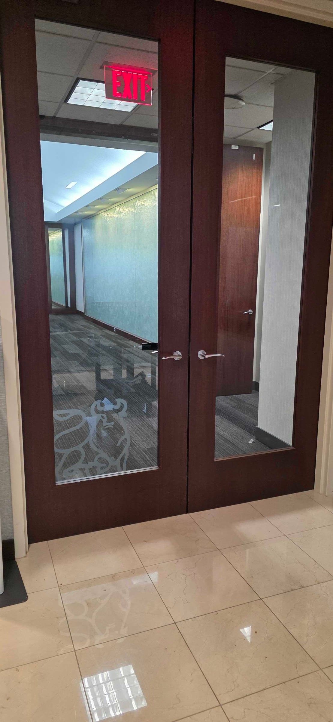 Office frosted glass and dimensional logo wall, Merrill, a Bank of America company, by High Stakes Creative