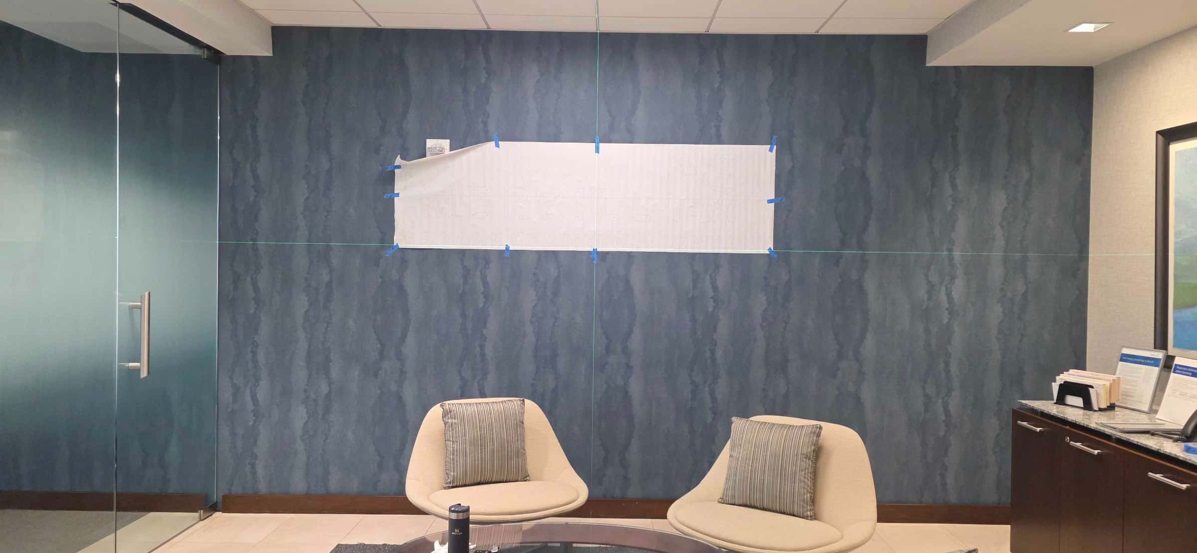 Office frosted glass and dimensional logo wall, Merrill, a Bank of America company, by High Stakes Creative