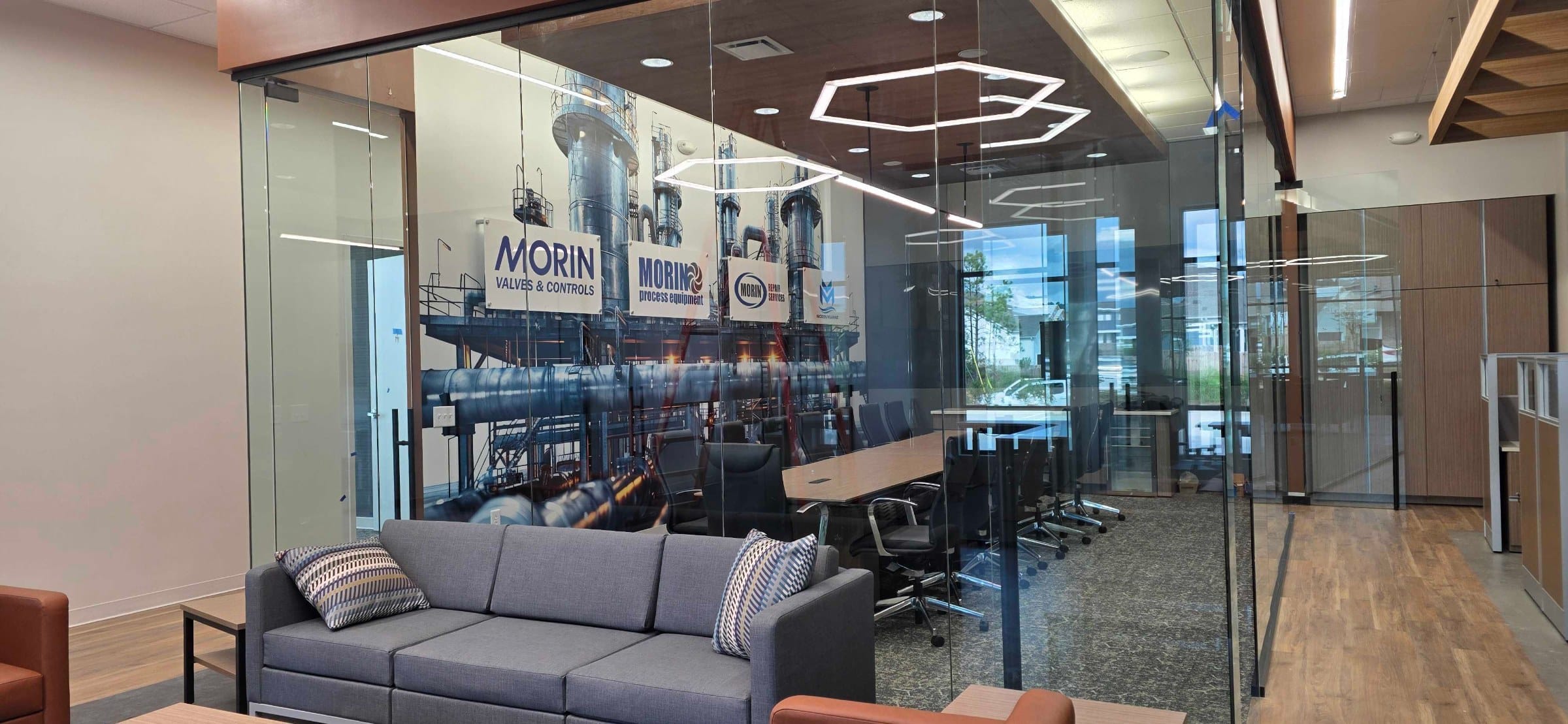 Conference room machinery wall mural, Morin, by High Stakes Creative