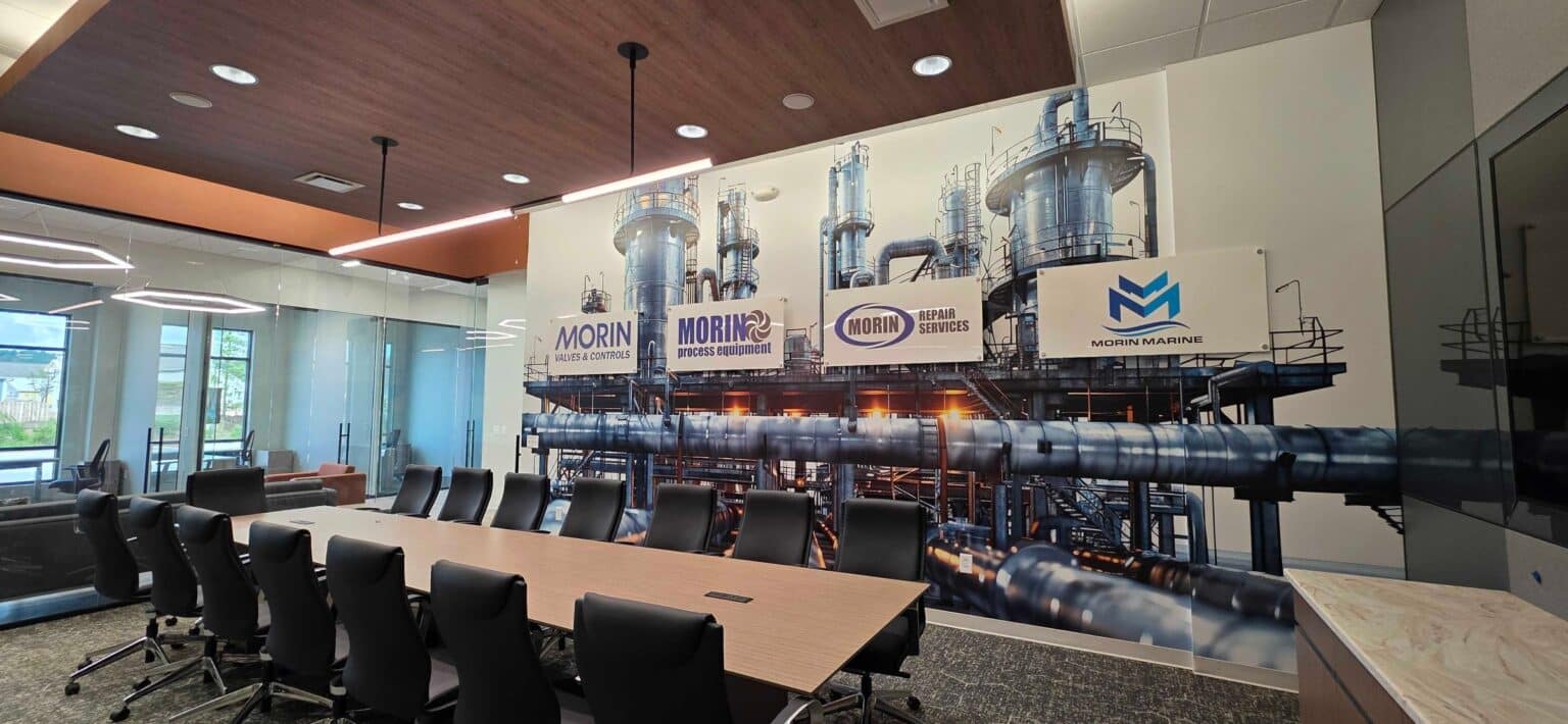 Conference room machinery wall mural, Morin, by High Stakes Creative