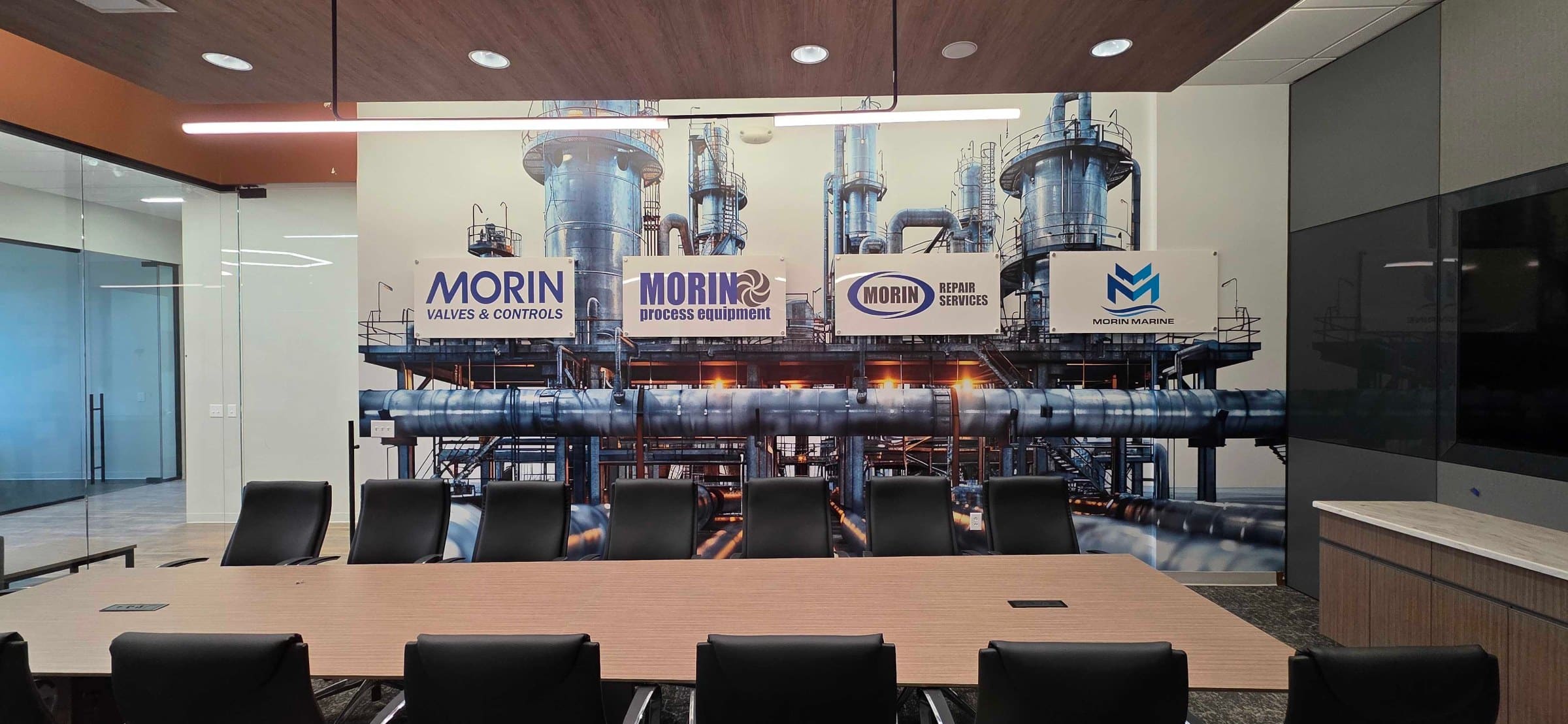 Conference room machinery wall mural, Morin, by High Stakes Creative
