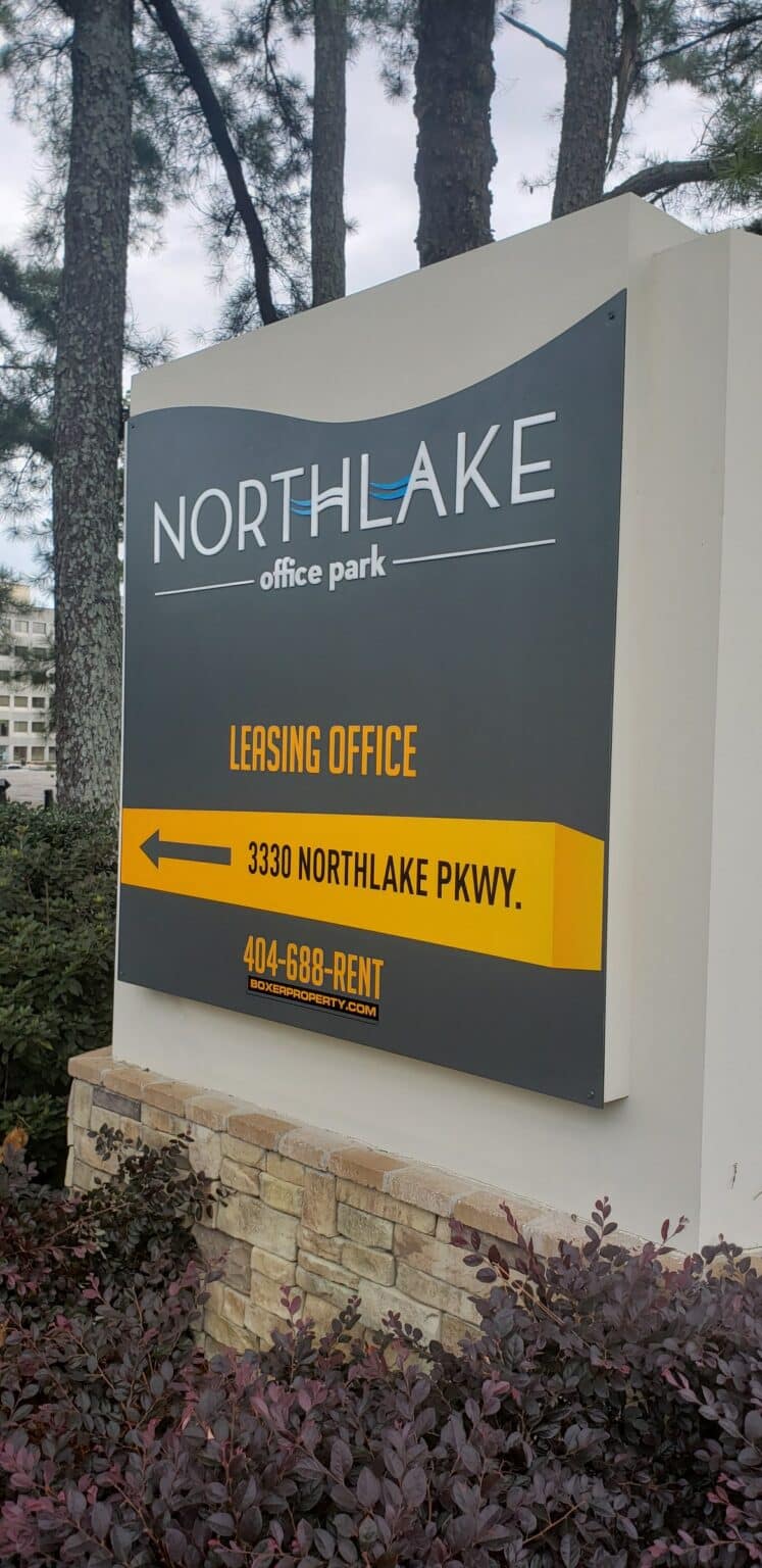 Northlake Office Park monument with leasing office directional panel, Northlake Office Park, Atlanta, GA, by High Stakes Creative